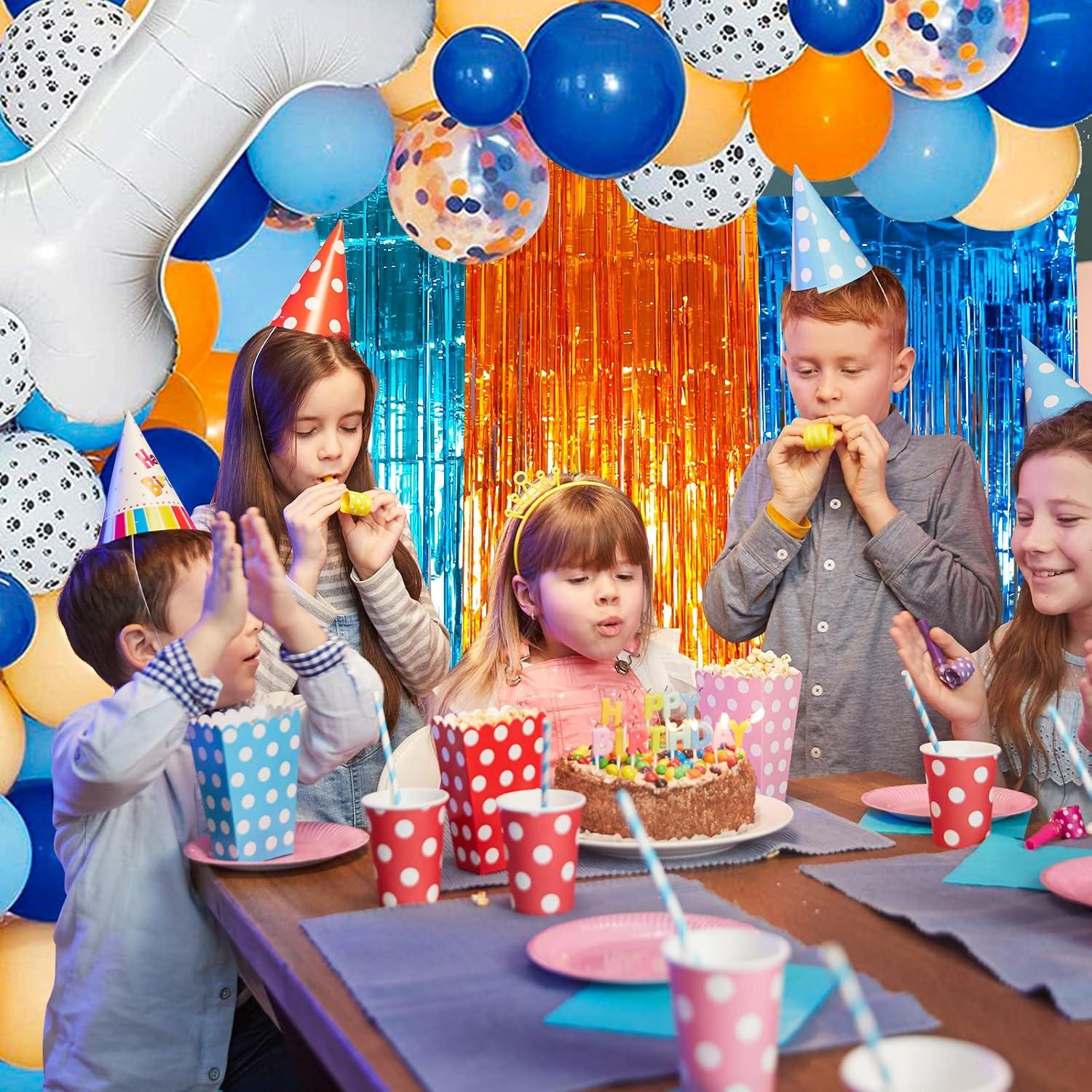 imageWhaline 124Pcs Paw Bone Foil Balloons ampamp Fringe Curtains Arch Kit for Boys Girls Baby Shower Orange and Blue Theme Parties