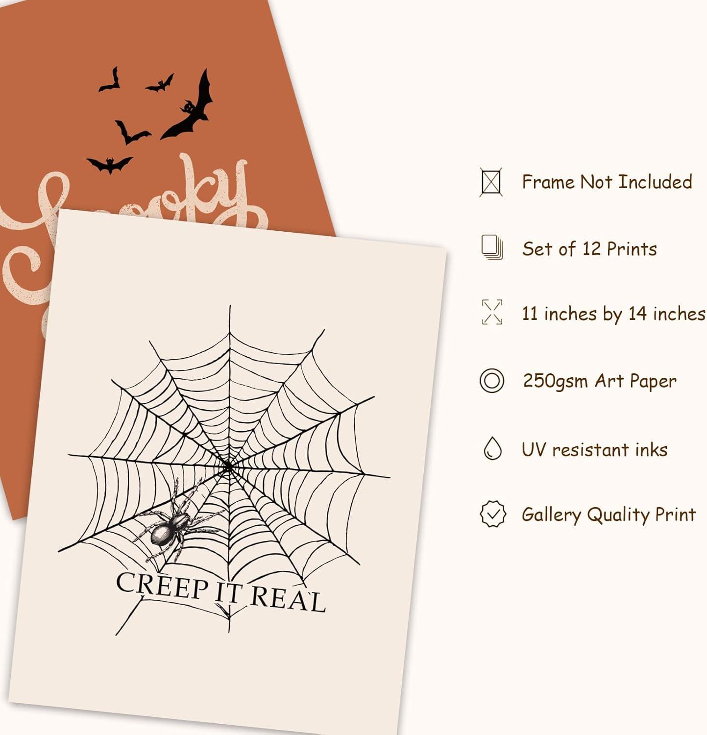 imageWhaline 12Pcs Halloween Wall Art Prints 8x10 Inch Boho Skeleton Ghost Black Cat Art Poster Decor Halloween Art Prints for Halloween Gallery Wall Home Living Room Bedroom Decor UNFRAMEDPaper