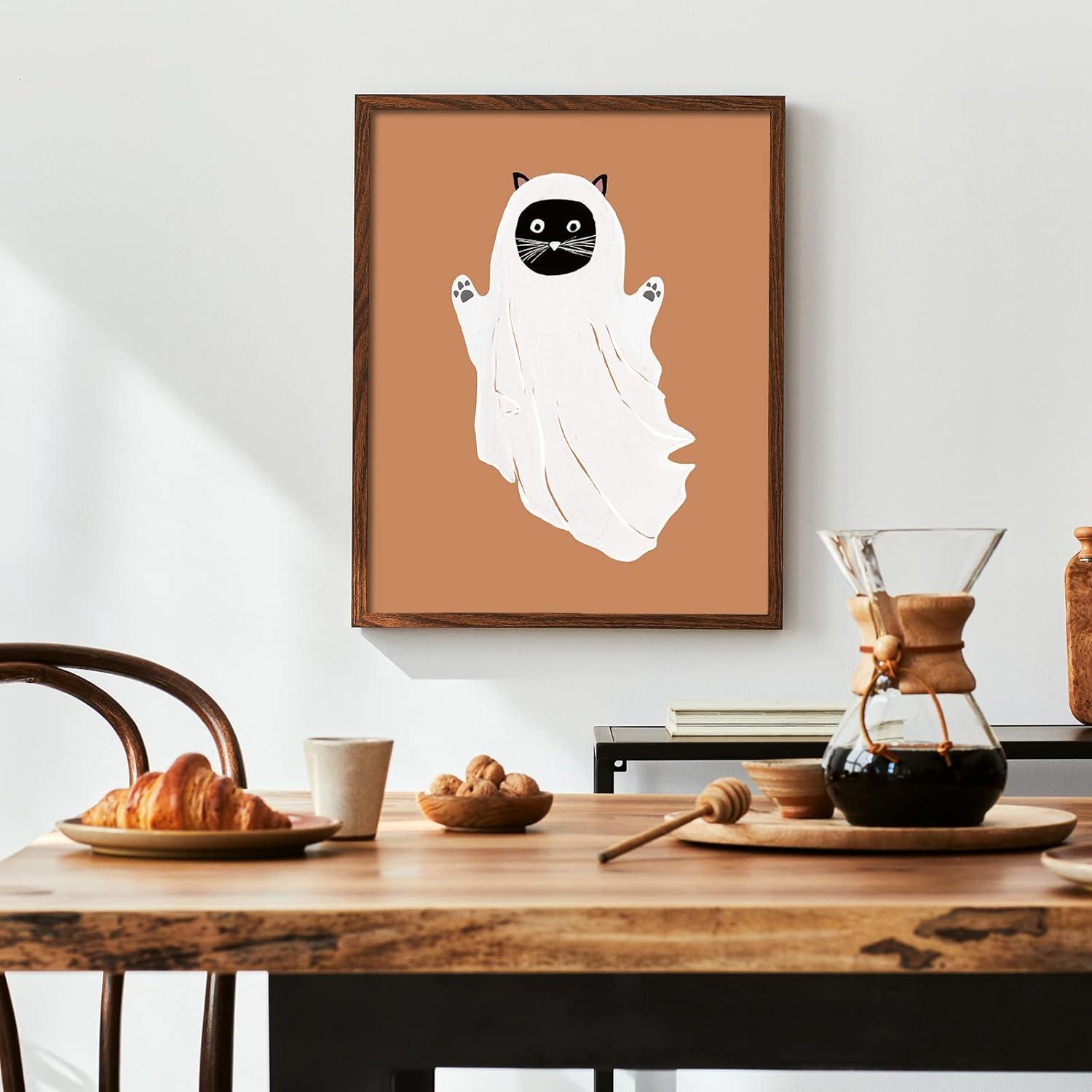 imageWhaline 12Pcs Halloween Wall Art Prints 8x10 Inch Boho Skeleton Ghost Black Cat Art Poster Decor Halloween Art Prints for Halloween Gallery Wall Home Living Room Bedroom Decor UNFRAMEDPaper
