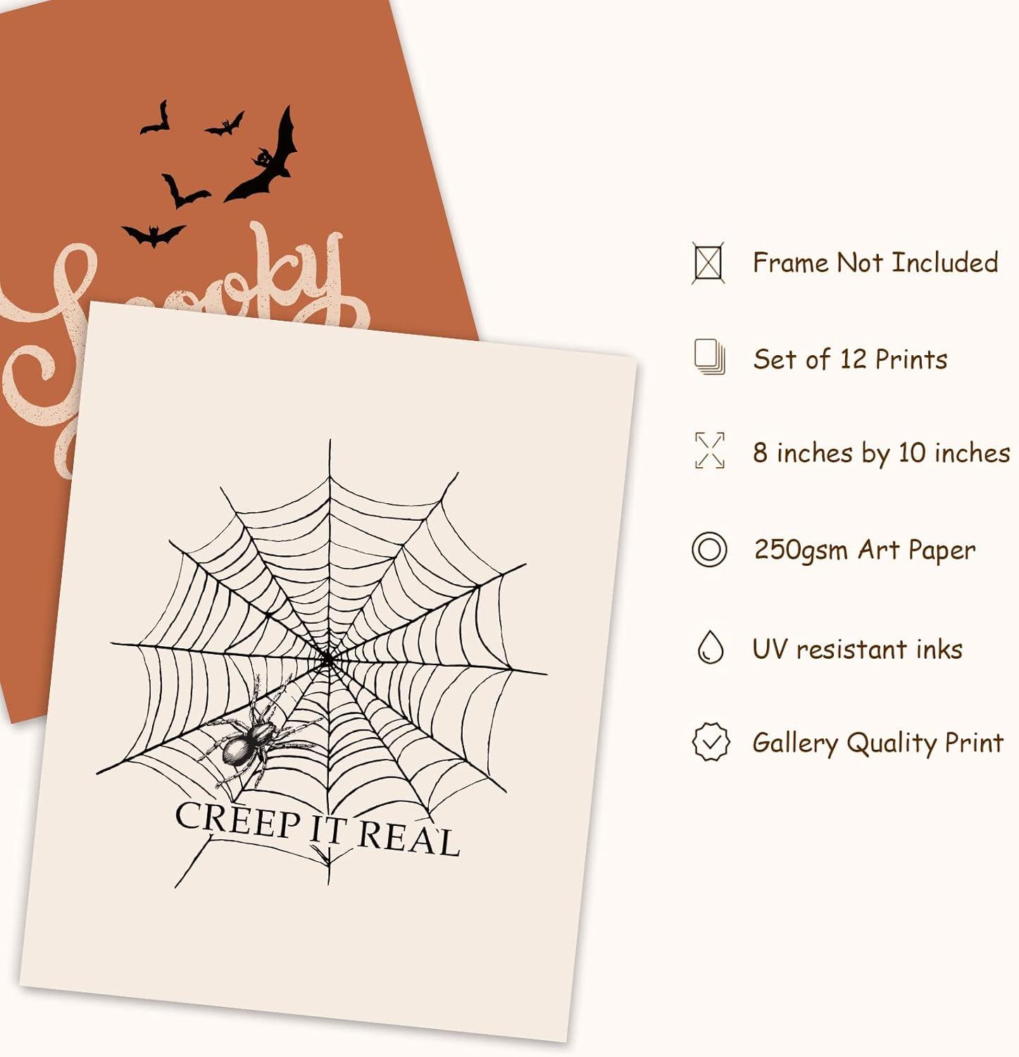 imageWhaline 12Pcs Halloween Wall Art Prints 8x10 Inch Boho Skeleton Ghost Black Cat Art Poster Decor Halloween Art Prints for Halloween Gallery Wall Home Living Room Bedroom Decor UNFRAMEDPaper