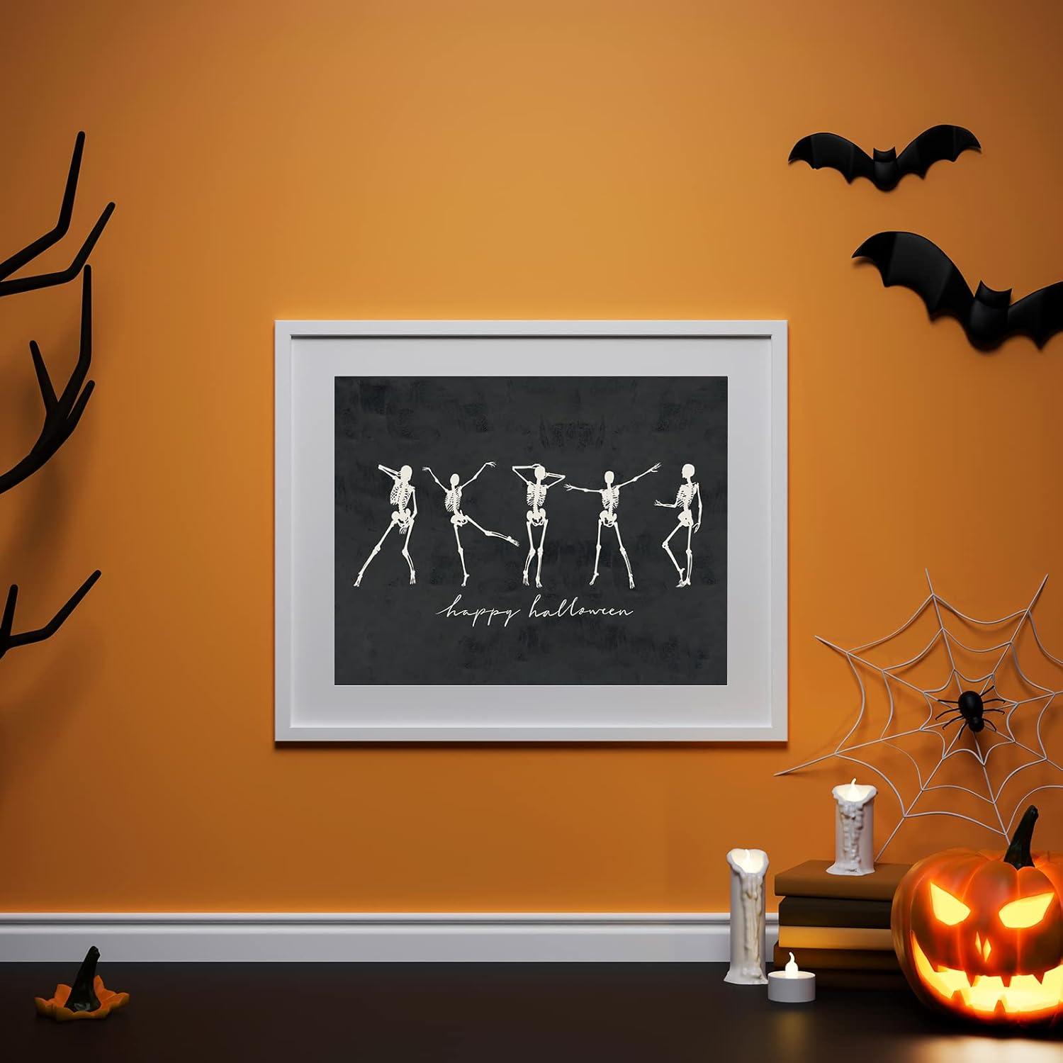 imageWhaline 12Pcs Halloween Wall Art Prints 8x10 Inch Boho Skeleton Ghost Black Cat Art Poster Decor Halloween Art Prints for Halloween Gallery Wall Home Living Room Bedroom Decor UNFRAMEDPaper