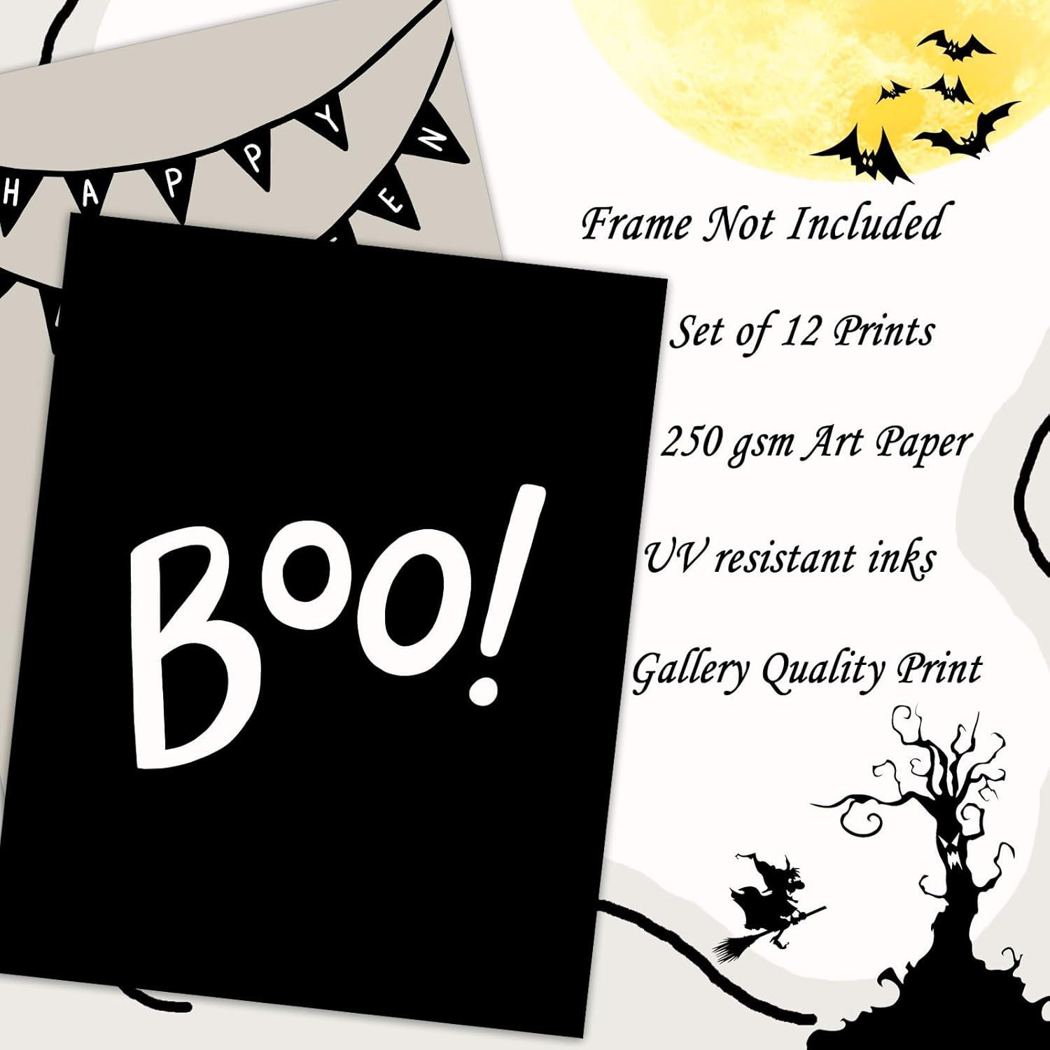 imageWhaline 12Pcs Halloween Wall Art Prints Cute Pink Ghost Pumpkin Boo Art Poster Trick or Treat Aesthetic Wall Decor for Gallery Living Room Bedroom UNFRAMED 11 x 14 InchBlack