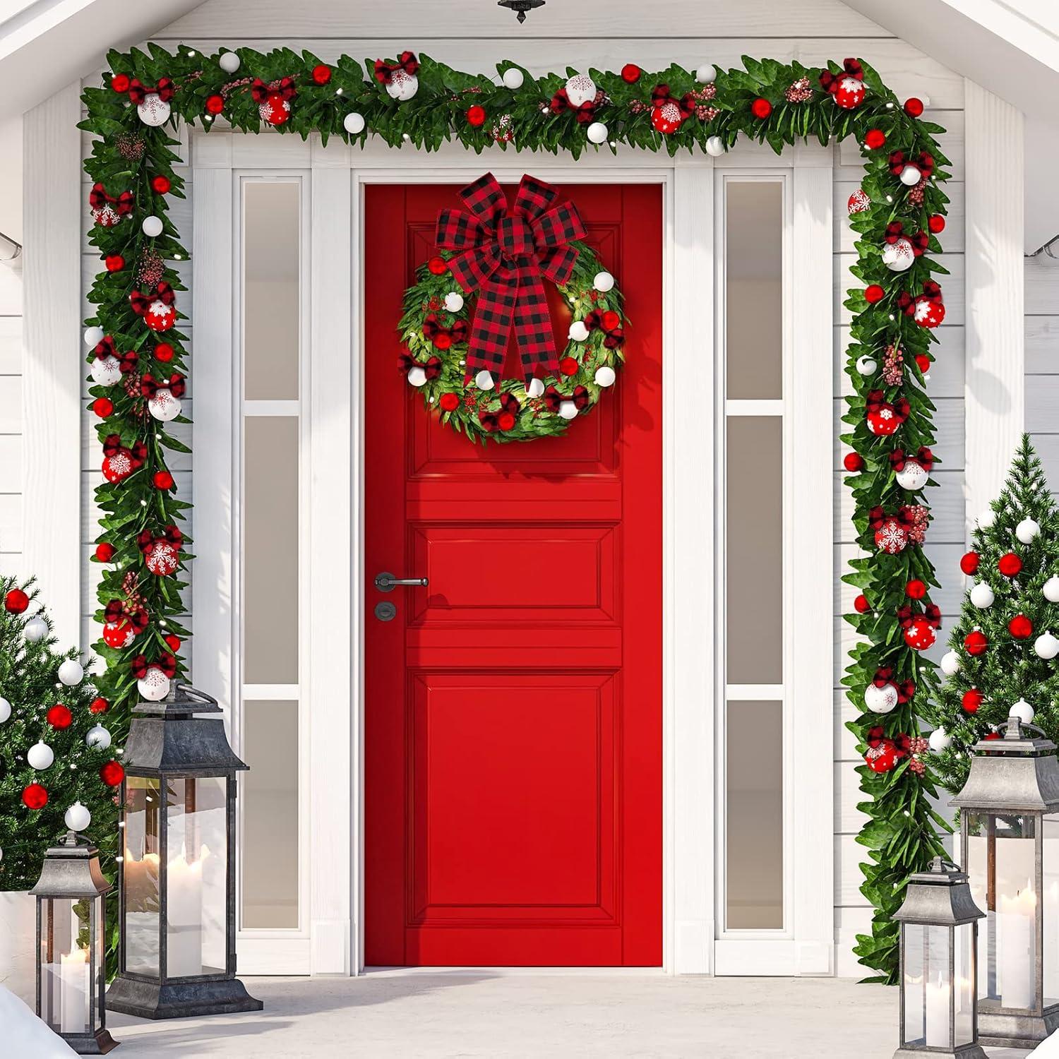 imageWhaline 2 Rolls Wired Edge Plaid Ribbon Christmas Buffalo Check Ribbon White Black Plaid Ribbon 25quot Wide Farmhouse Craft Ribbon for DIY Gift Wrapping Wreath Xmas Tree Bow Decoration 10 YardRed and Black