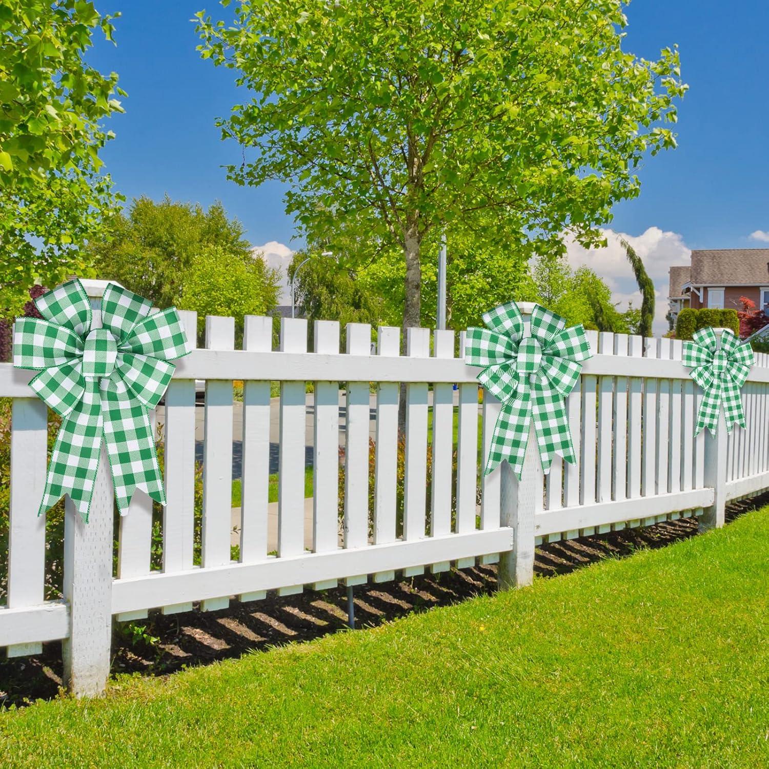 imageWhaline 2 Rolls Wired Edge Plaid Ribbon Christmas Buffalo Check Ribbon White Black Plaid Ribbon 25quot Wide Farmhouse Craft Ribbon for DIY Gift Wrapping Wreath Xmas Tree Bow Decoration 10 YardGreen and White