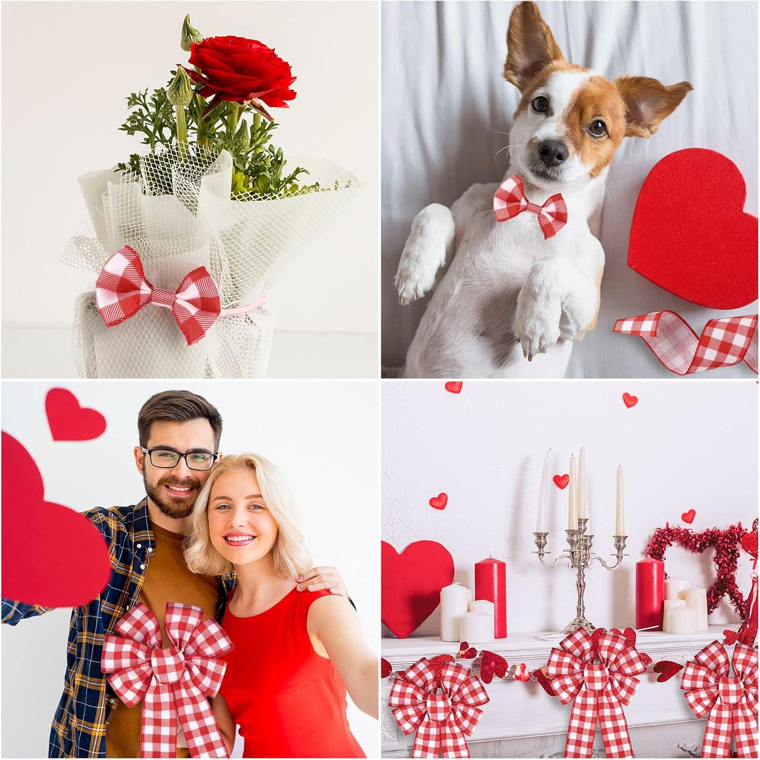 imageWhaline 2 Rolls Wired Edge Plaid Ribbon Christmas Buffalo Check Ribbon White Black Plaid Ribbon 25quot Wide Farmhouse Craft Ribbon for DIY Gift Wrapping Wreath Xmas Tree Bow Decoration 10 YardRed and White