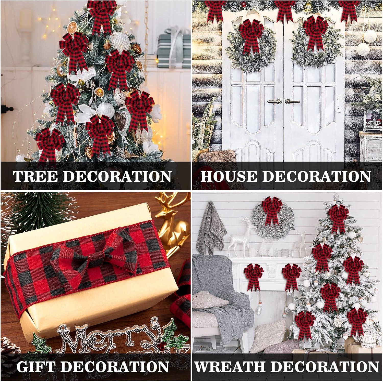 imageWhaline 2 Rolls Wired Edge Plaid Ribbon Christmas Buffalo Check Ribbon White Black Plaid Ribbon 25quot Wide Farmhouse Craft Ribbon for DIY Gift Wrapping Wreath Xmas Tree Bow Decoration 10 YardRed and Black