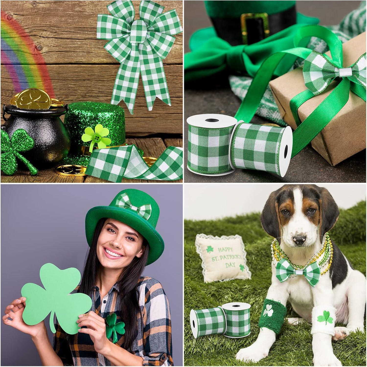 imageWhaline 2 Rolls Wired Edge Plaid Ribbon Christmas Buffalo Check Ribbon White Black Plaid Ribbon 25quot Wide Farmhouse Craft Ribbon for DIY Gift Wrapping Wreath Xmas Tree Bow Decoration 10 YardGreen and White