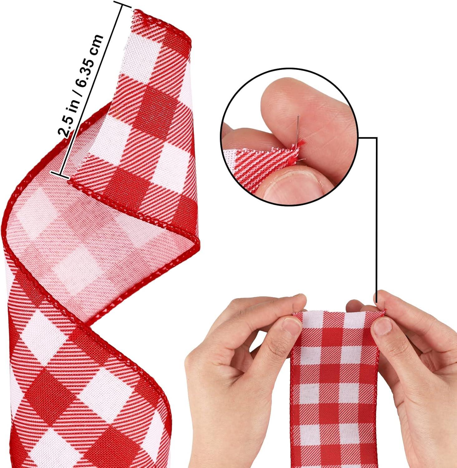 imageWhaline 2 Rolls Wired Edge Plaid Ribbon Christmas Buffalo Check Ribbon White Black Plaid Ribbon 25quot Wide Farmhouse Craft Ribbon for DIY Gift Wrapping Wreath Xmas Tree Bow Decoration 10 YardRed and White
