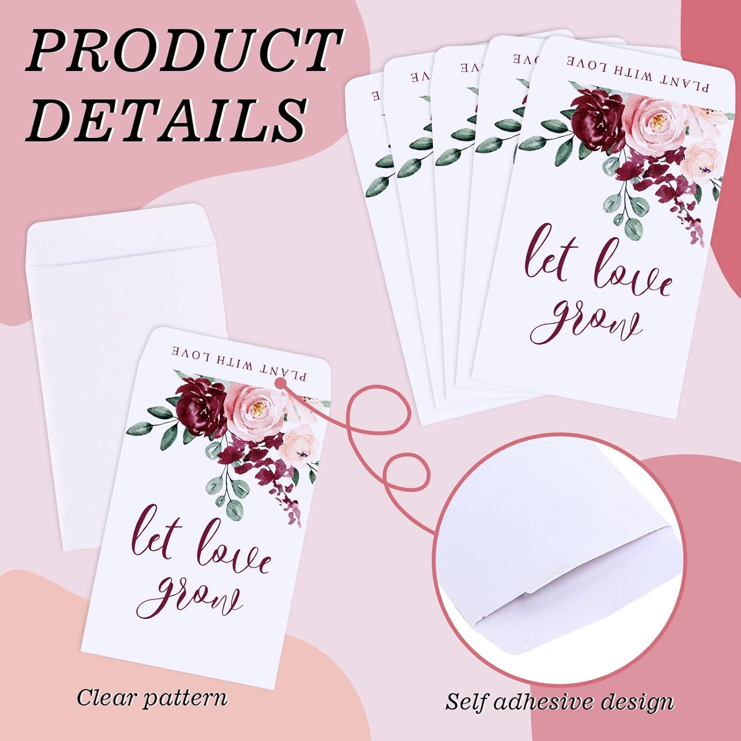 imageWhaline 200 Pack Wedding Favors Packets Let Love Grow SelfAdhesive White Envelope Watercolor Packets Storage Packets for Wedding Garden Office Gift Party Supplies 35 x 24In