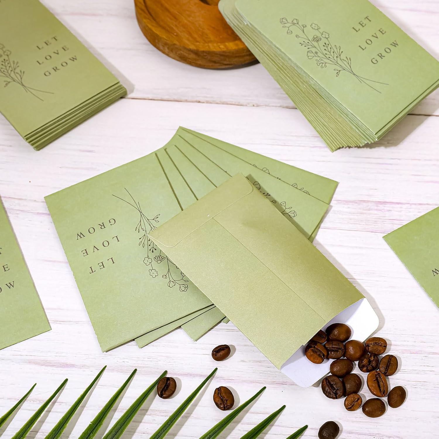 imageWhaline 200Pcs Self Adhesive Wedding Favor Packets Let Love Grow Green Envelope Minimalist Storage Pockets for Garden Office Gift Party Supplies 35 x 24 InchGreen