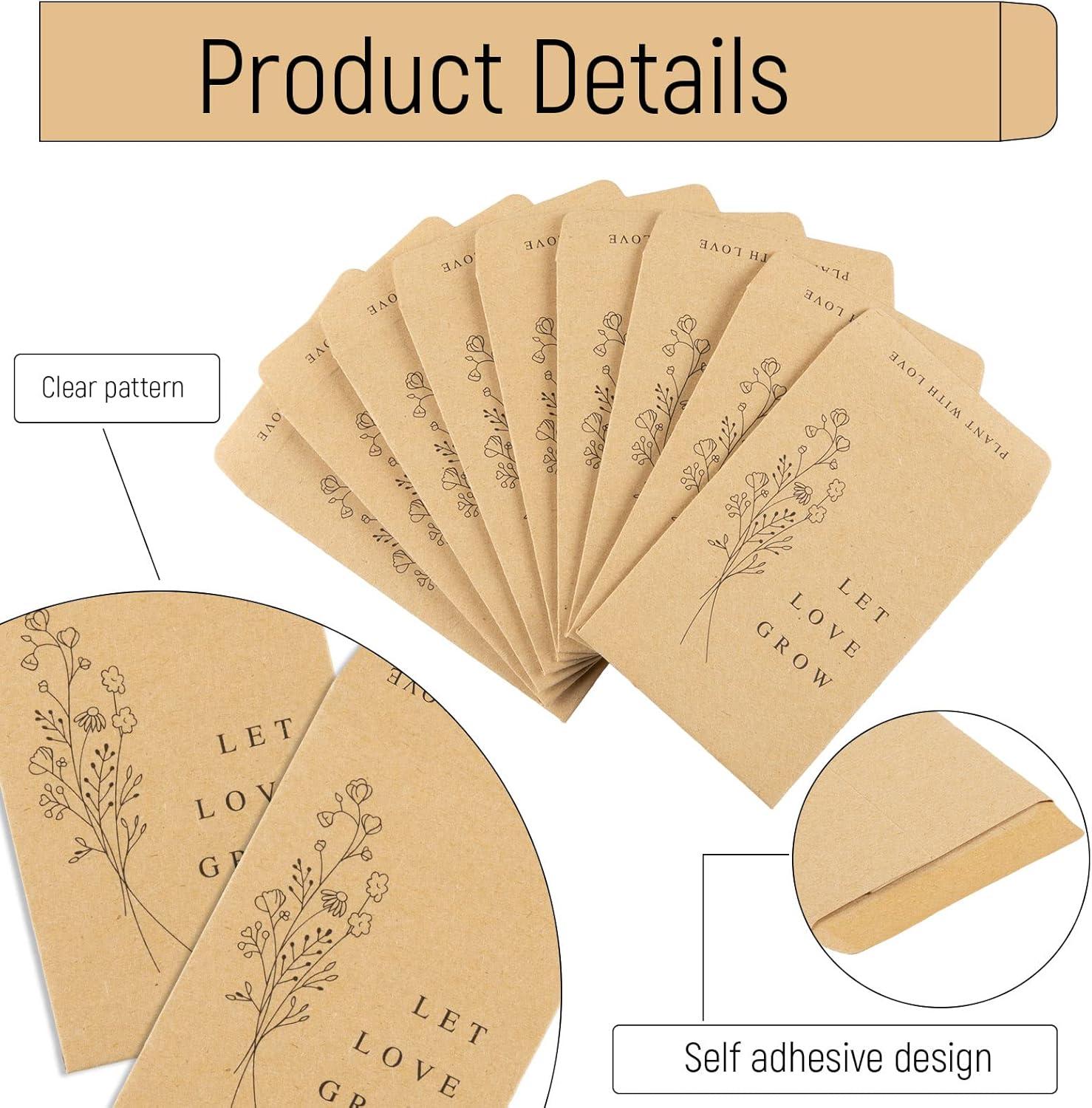 imageWhaline 200Pcs Self Adhesive Wedding Favor Packets Let Love Grow Green Envelope Minimalist Storage Pockets for Garden Office Gift Party Supplies 35 x 24 Inchbrown