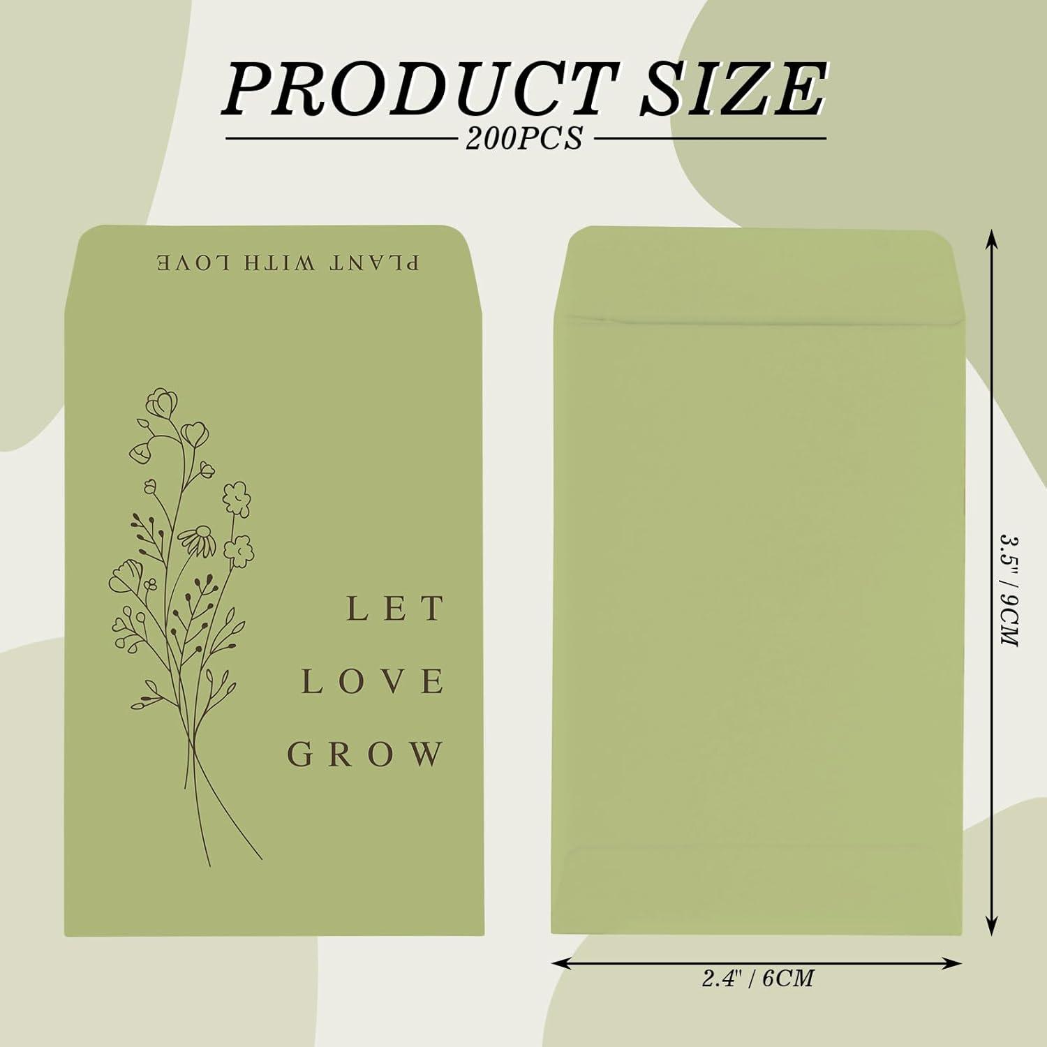 imageWhaline 200Pcs Self Adhesive Wedding Favor Packets Let Love Grow Green Envelope Minimalist Storage Pockets for Garden Office Gift Party Supplies 35 x 24 InchGreen