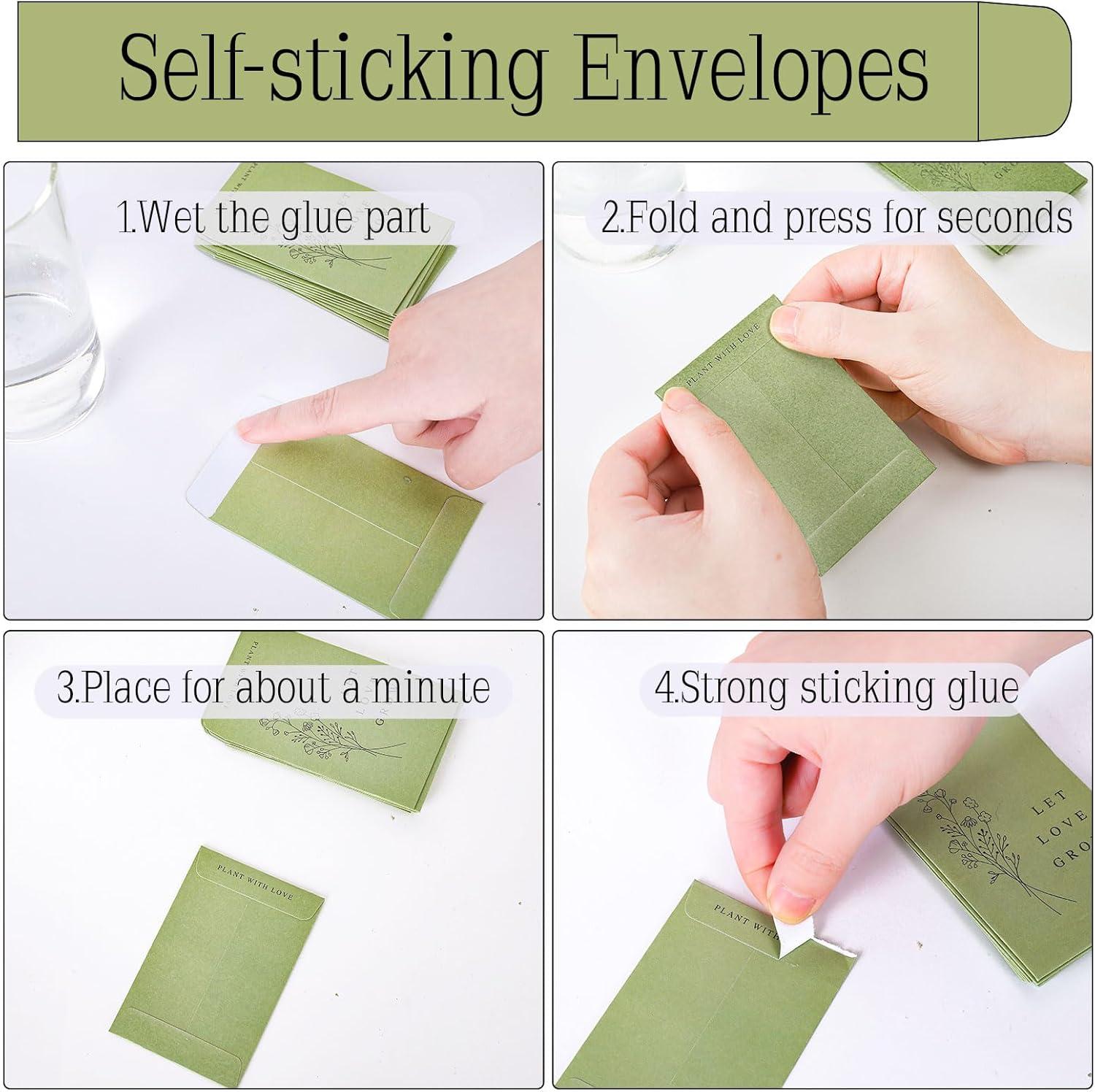 imageWhaline 200Pcs Self Adhesive Wedding Favor Packets Let Love Grow Green Envelope Minimalist Storage Pockets for Garden Office Gift Party Supplies 35 x 24 InchGreen