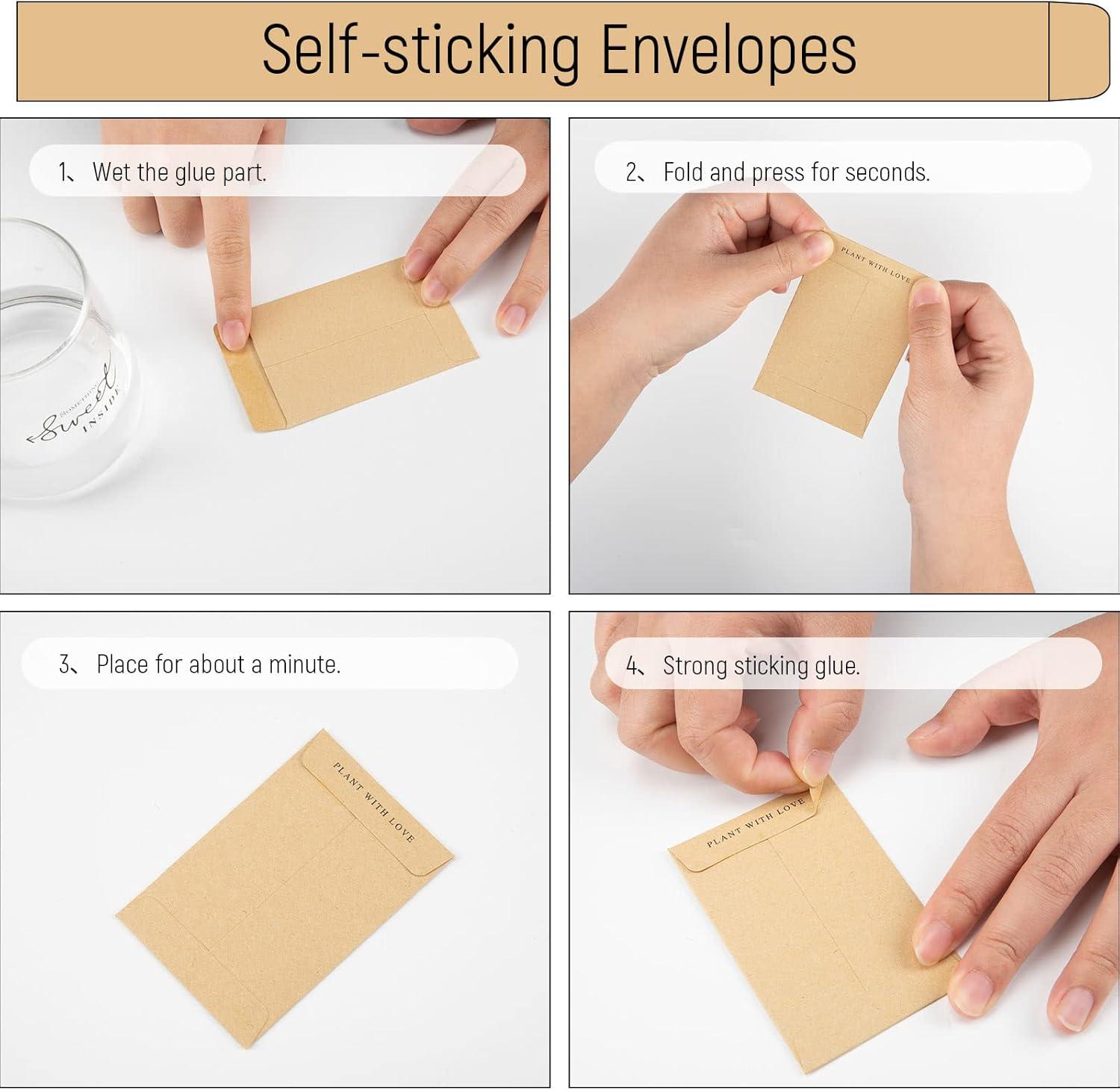 imageWhaline 200Pcs Self Adhesive Wedding Favor Packets Let Love Grow Green Envelope Minimalist Storage Pockets for Garden Office Gift Party Supplies 35 x 24 Inchbrown