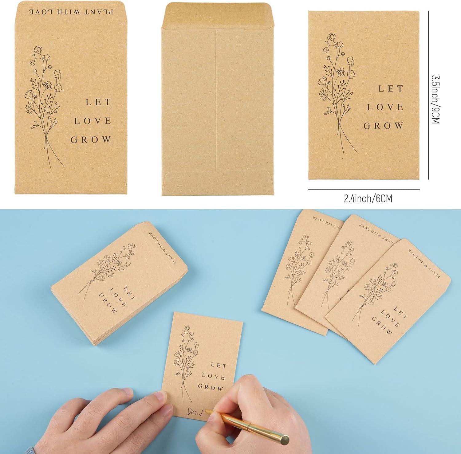 imageWhaline 200Pcs Self Adhesive Wedding Favor Packets Let Love Grow Green Envelope Minimalist Storage Pockets for Garden Office Gift Party Supplies 35 x 24 Inchbrown