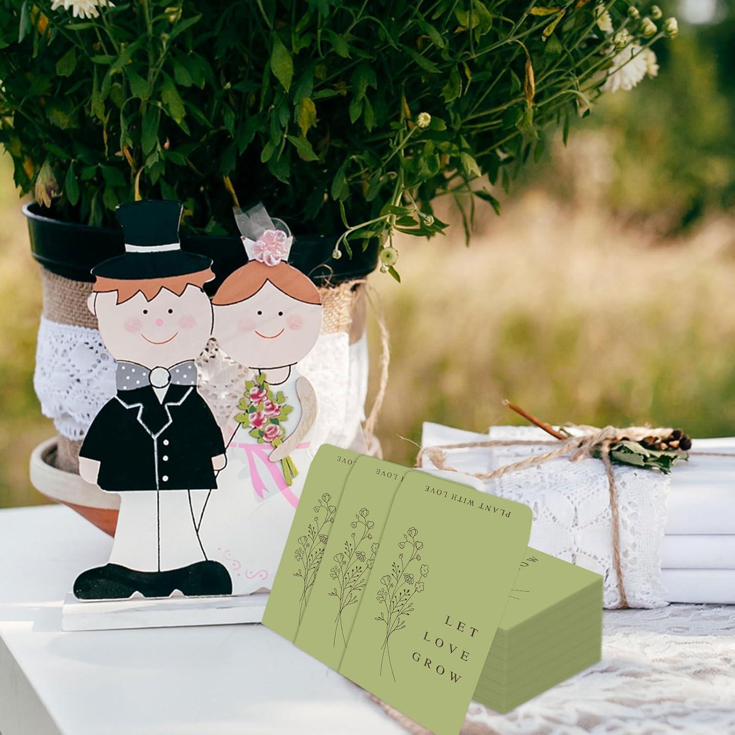 imageWhaline 200Pcs Self Adhesive Wedding Favor Packets Let Love Grow Green Envelope Minimalist Storage Pockets for Garden Office Gift Party Supplies 35 x 24 InchGreen