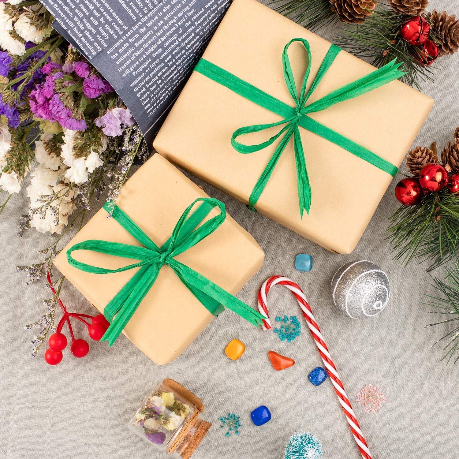 imageWhaline 229 Yards Raffia Paper Ribbon Christmas Kraft Craft Packing Paper Twine for Festival Gifts DIY Decoration and Weaving 14 inch WidthDeep Green