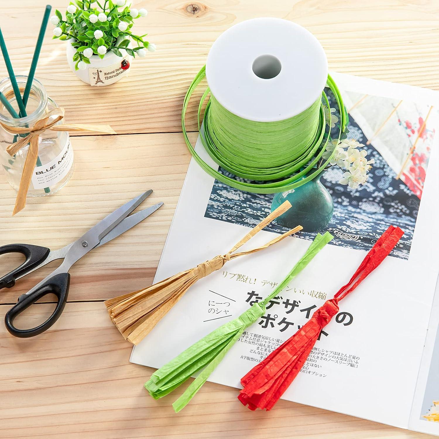 imageWhaline 229 Yards Raffia Paper Ribbon Christmas Kraft Craft Packing Paper Twine for Festival Gifts DIY Decoration and Weaving 14 inch WidthGreen