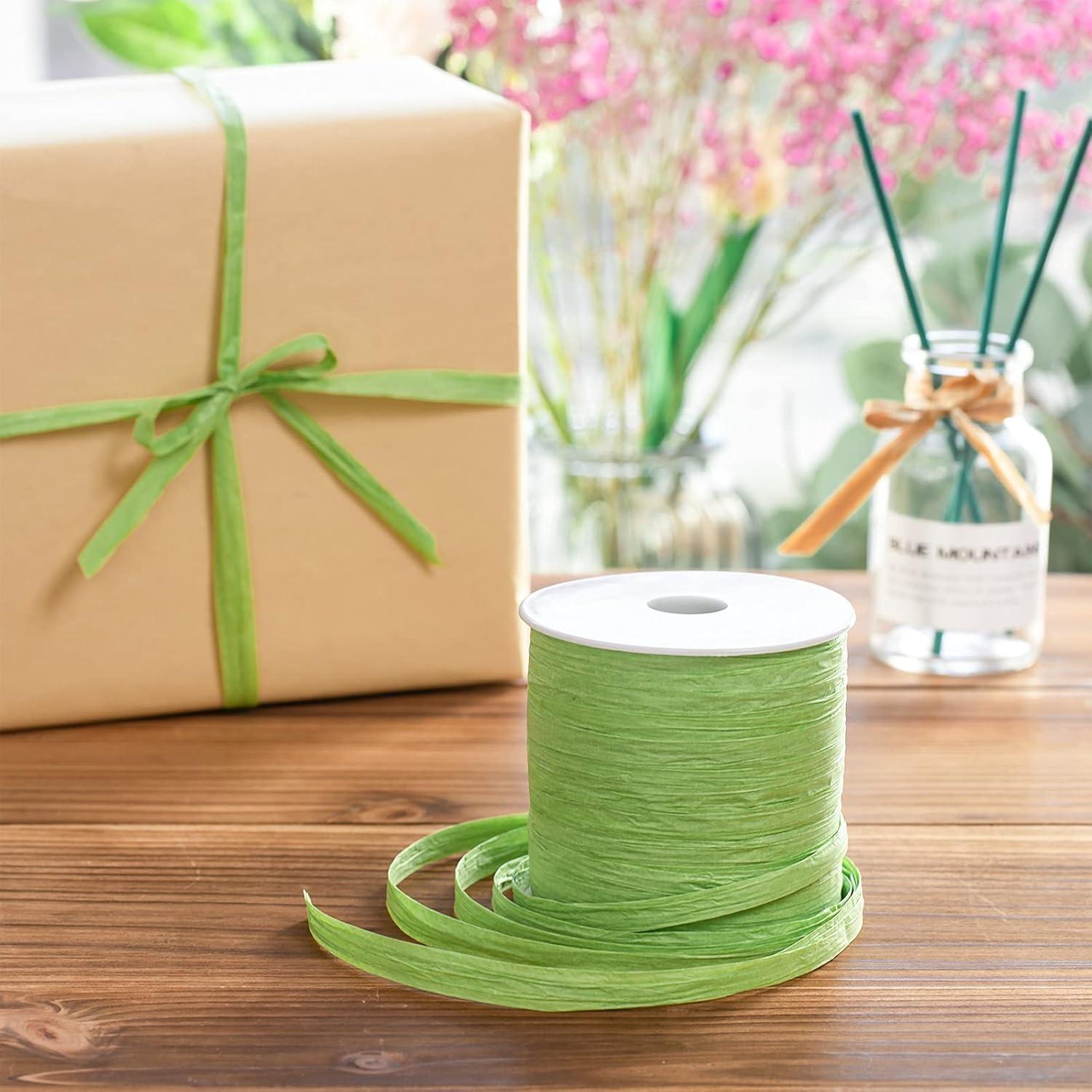 imageWhaline 229 Yards Raffia Paper Ribbon Christmas Kraft Craft Packing Paper Twine for Festival Gifts DIY Decoration and Weaving 14 inch WidthGreen
