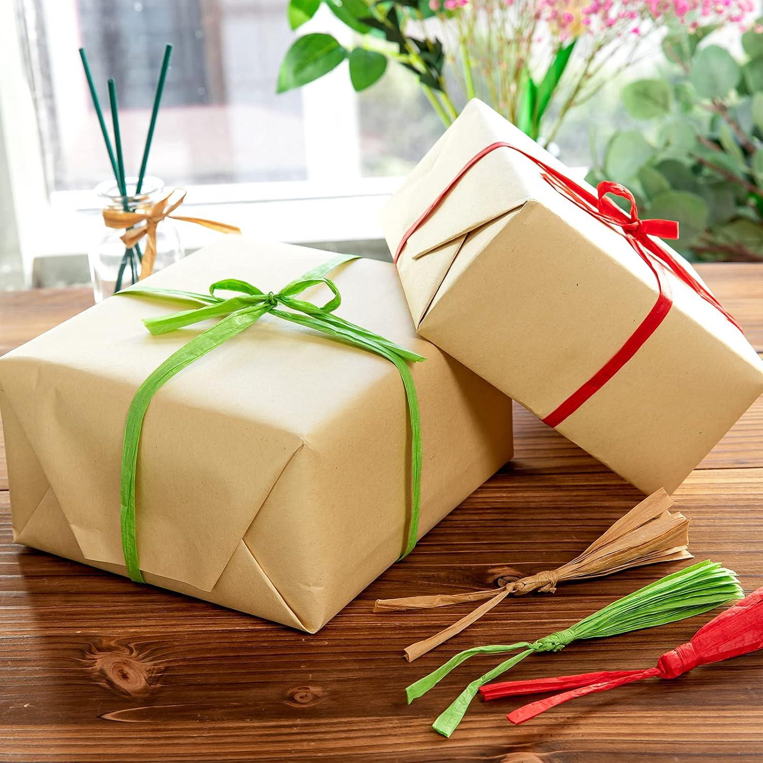 imageWhaline 229 Yards Raffia Paper Ribbon Christmas Kraft Craft Packing Paper Twine for Festival Gifts DIY Decoration and Weaving 14 inch WidthKraft