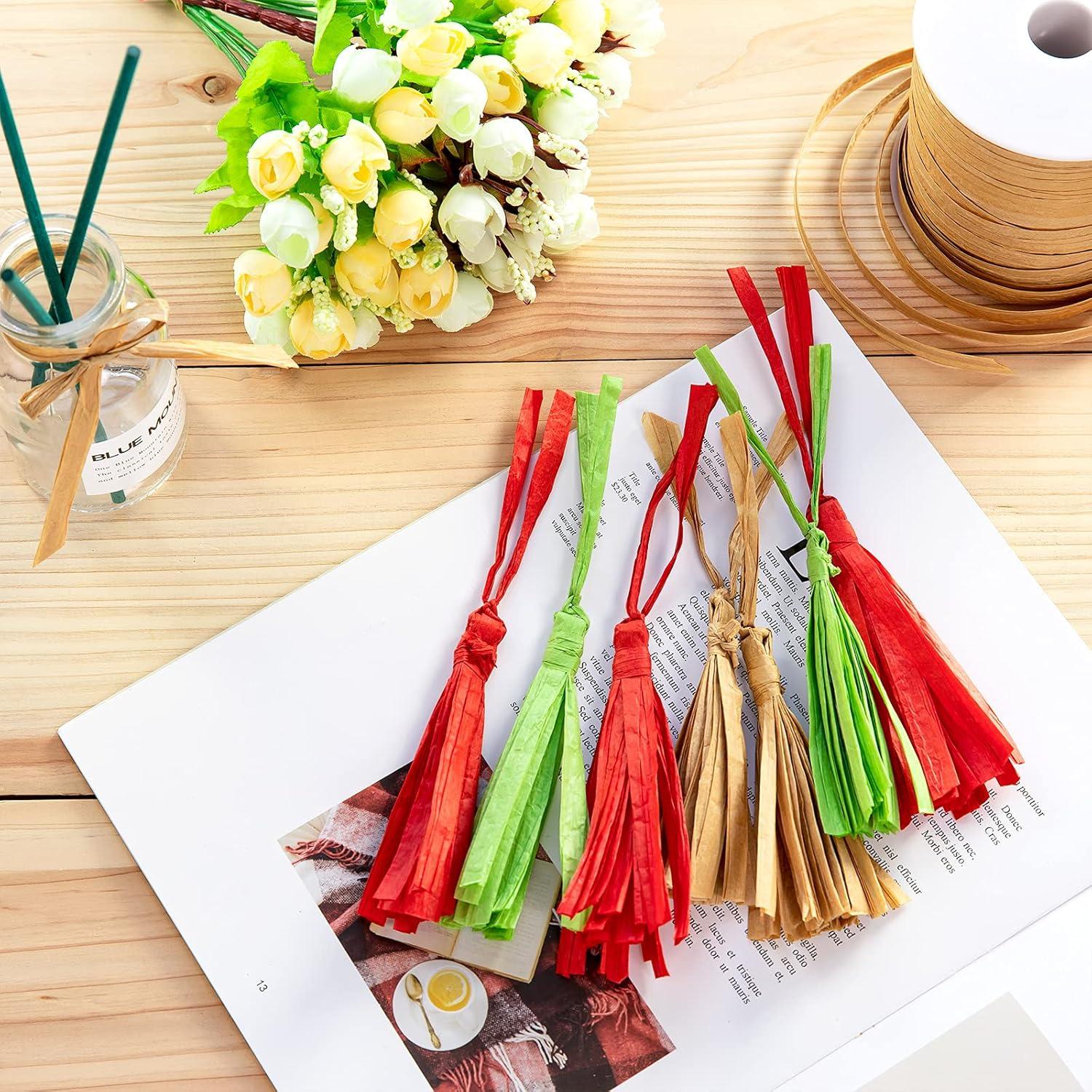 imageWhaline 229 Yards Raffia Paper Ribbon Christmas Kraft Craft Packing Paper Twine for Festival Gifts DIY Decoration and Weaving 14 inch WidthKraft