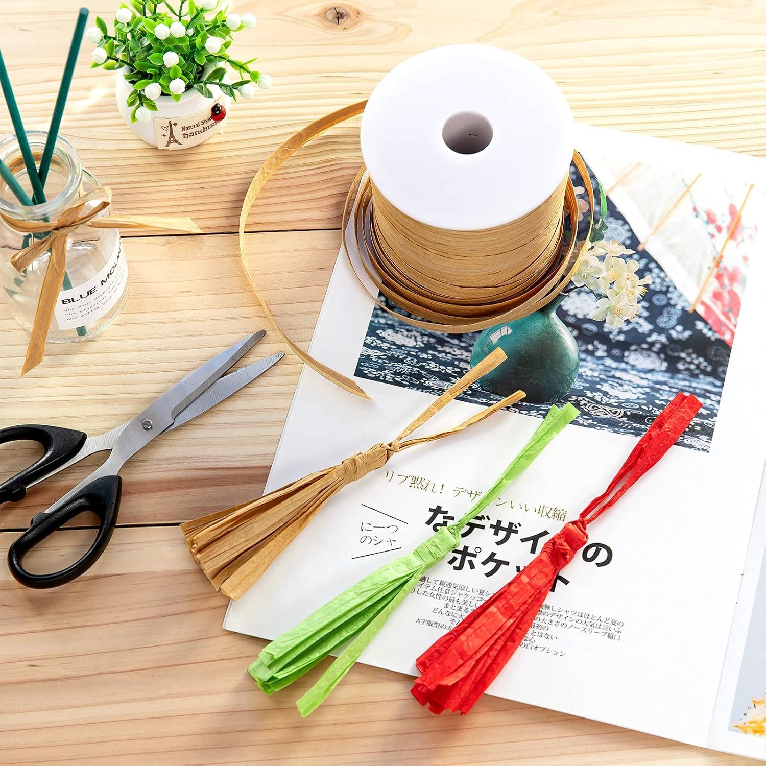 imageWhaline 229 Yards Raffia Paper Ribbon Christmas Kraft Craft Packing Paper Twine for Festival Gifts DIY Decoration and Weaving 14 inch WidthKraft