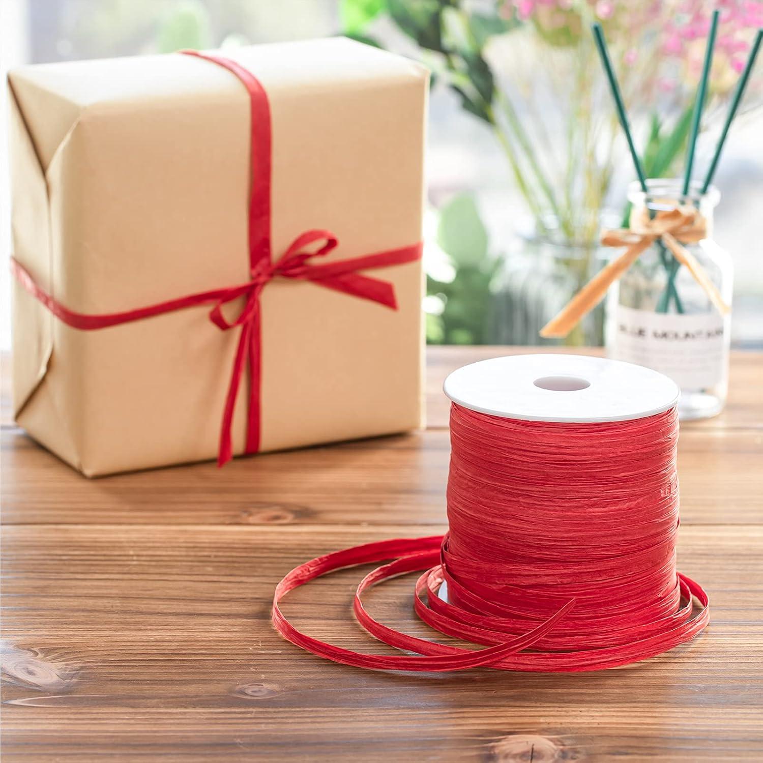 imageWhaline 229 Yards Raffia Paper Ribbon Christmas Kraft Craft Packing Paper Twine for Festival Gifts DIY Decoration and Weaving 14 inch WidthRed