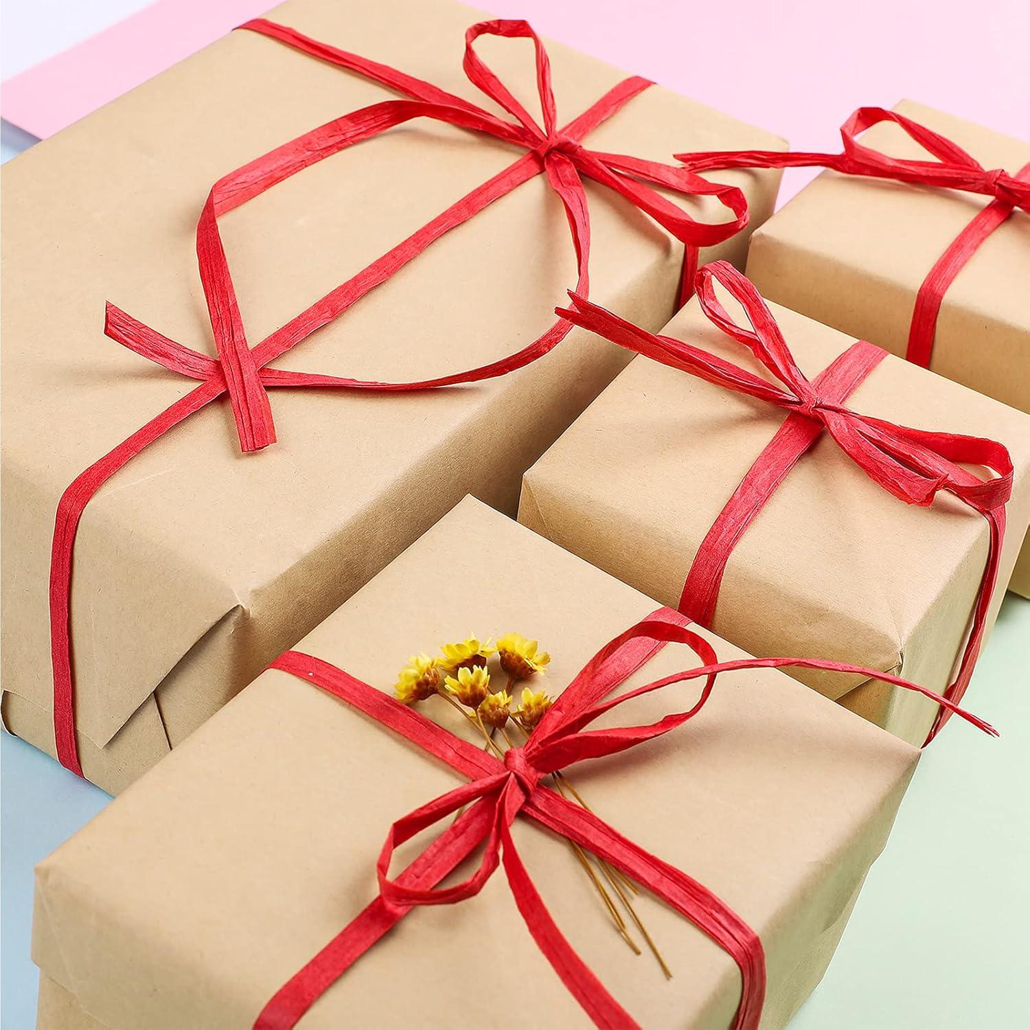 imageWhaline 229 Yards Raffia Paper Ribbon Christmas Kraft Craft Packing Paper Twine for Festival Gifts DIY Decoration and Weaving 14 inch WidthRed