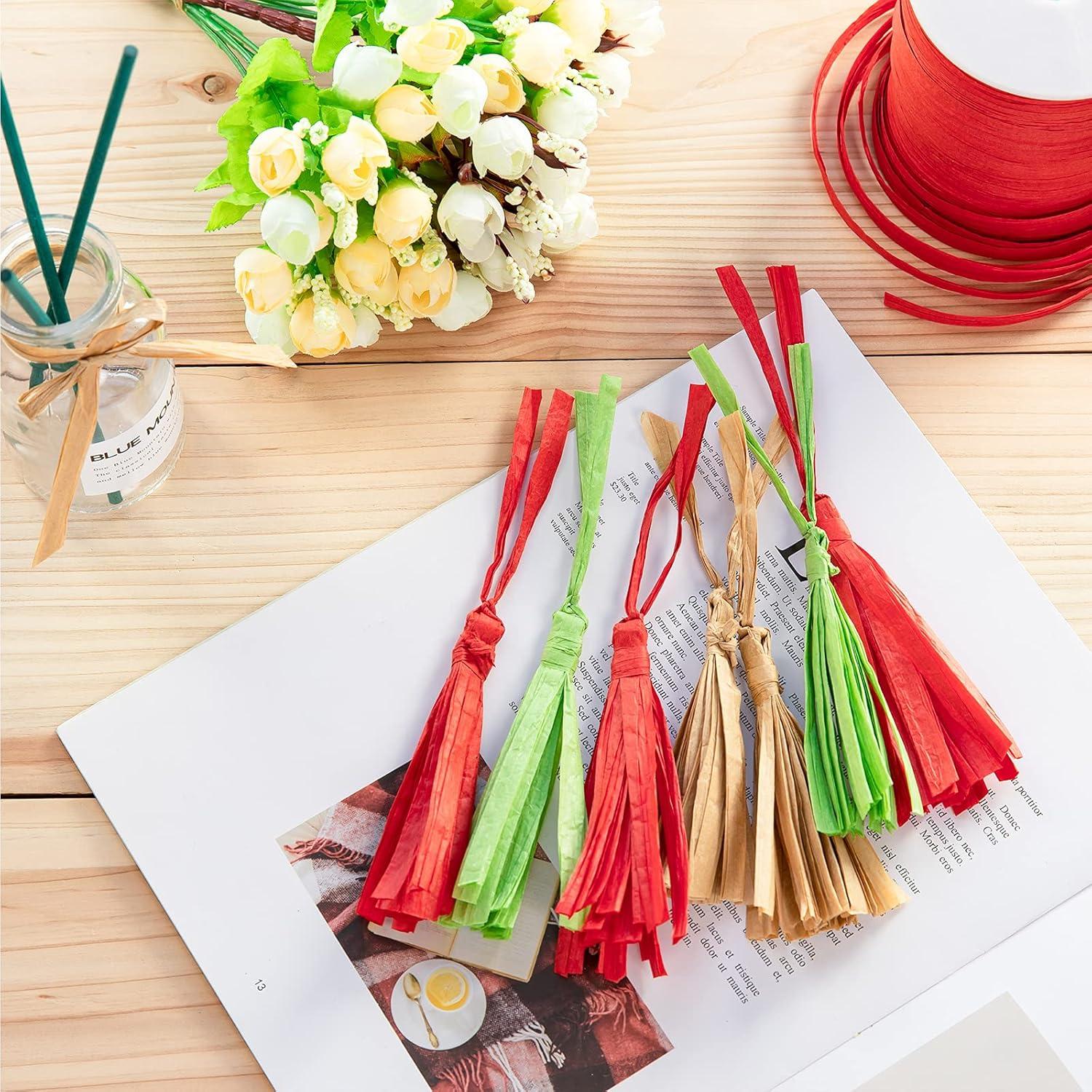 imageWhaline 229 Yards Raffia Paper Ribbon Christmas Kraft Craft Packing Paper Twine for Festival Gifts DIY Decoration and Weaving 14 inch WidthRed