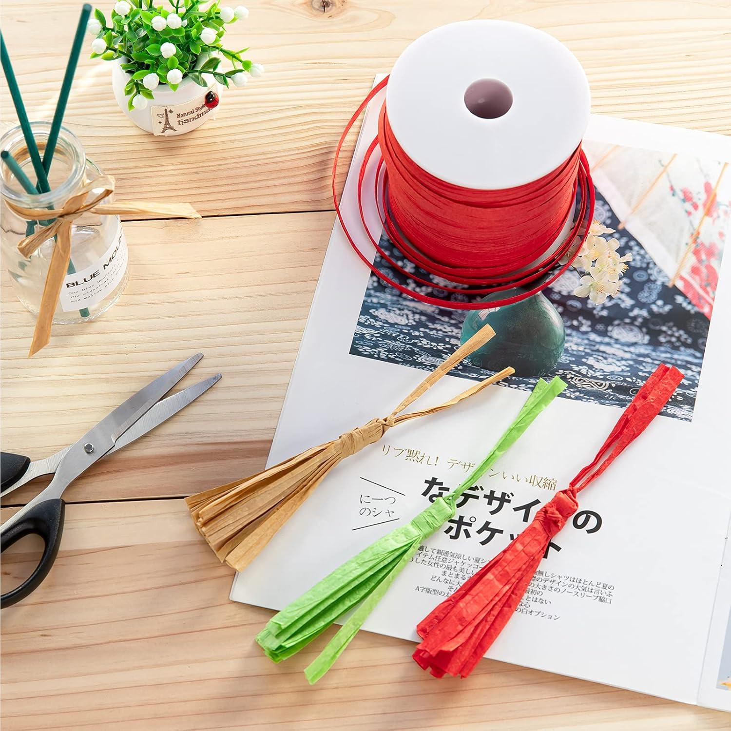 imageWhaline 229 Yards Raffia Paper Ribbon Christmas Kraft Craft Packing Paper Twine for Festival Gifts DIY Decoration and Weaving 14 inch WidthRed