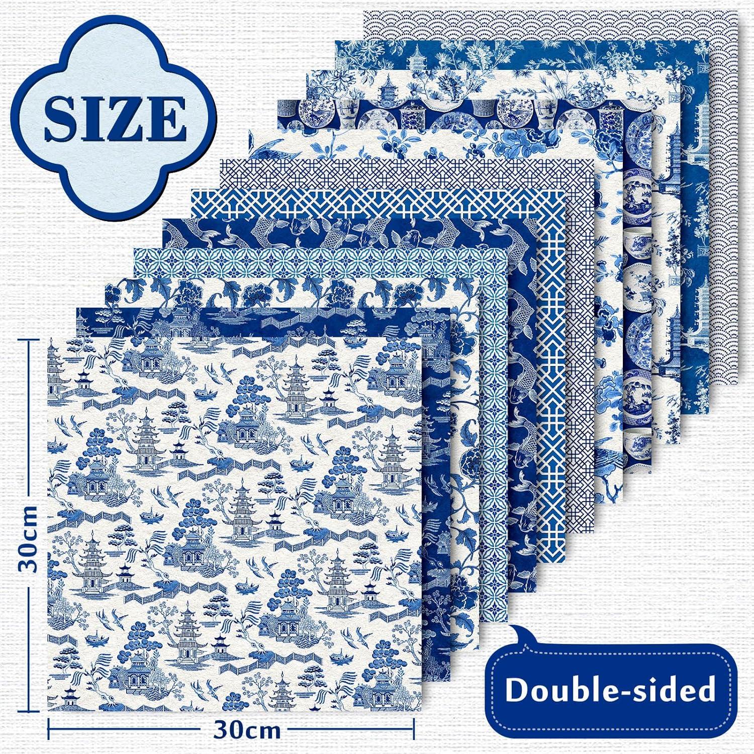 imageWhaline 24 Sheets Chinoiserie Pattern Paper 12 Design Blue China Scrapbook Specialty DoubleSided Collection Oriental Decorative Craft Paper Folded Flat for Chinoiserie Card Making Scrapbook