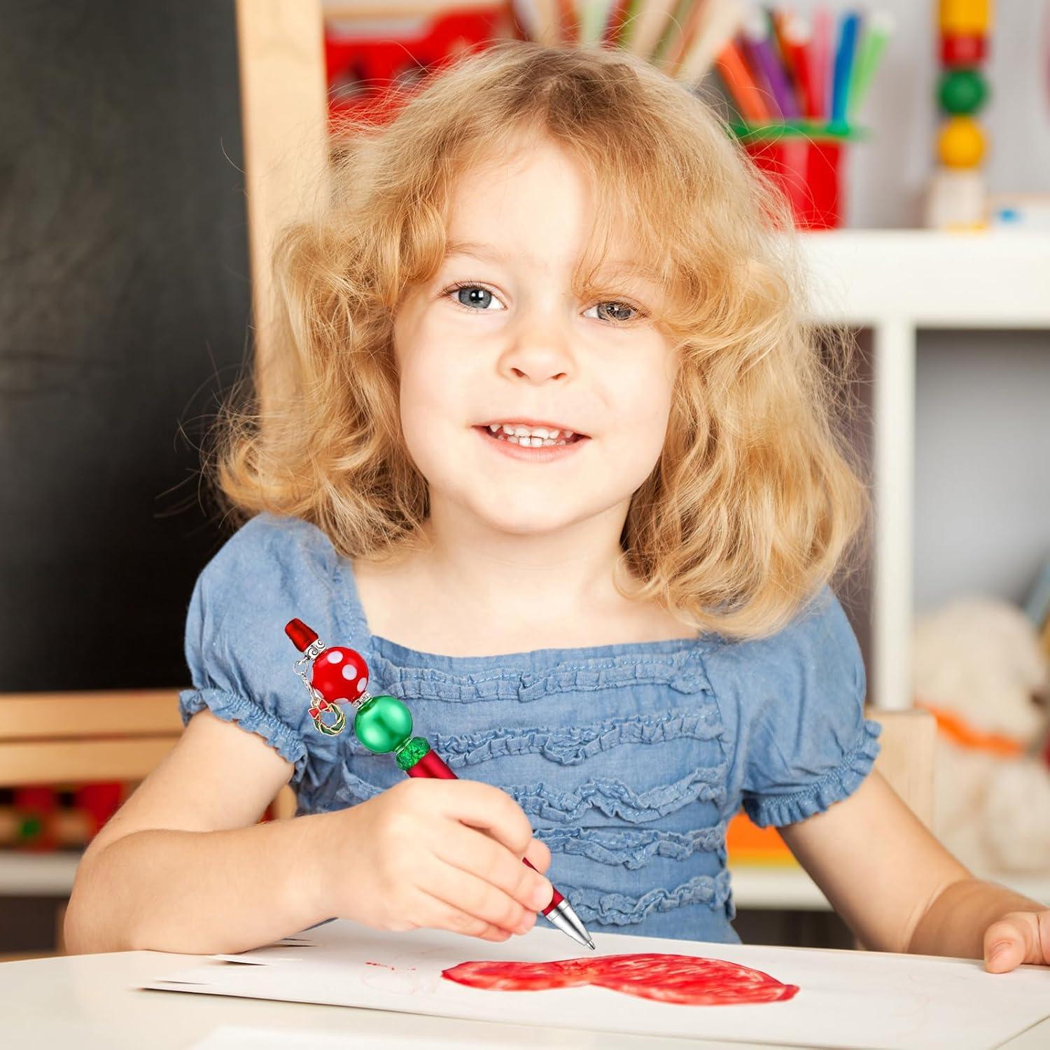 imageWhaline 24Pcs Beadable Pen Black Gold Silver Bead Ballpoint Pen Gel Ink Pen Retractable Writing Pens with Extra Refills for DIY Crafts Office School Gifts Party SuppliesRed Green Gold