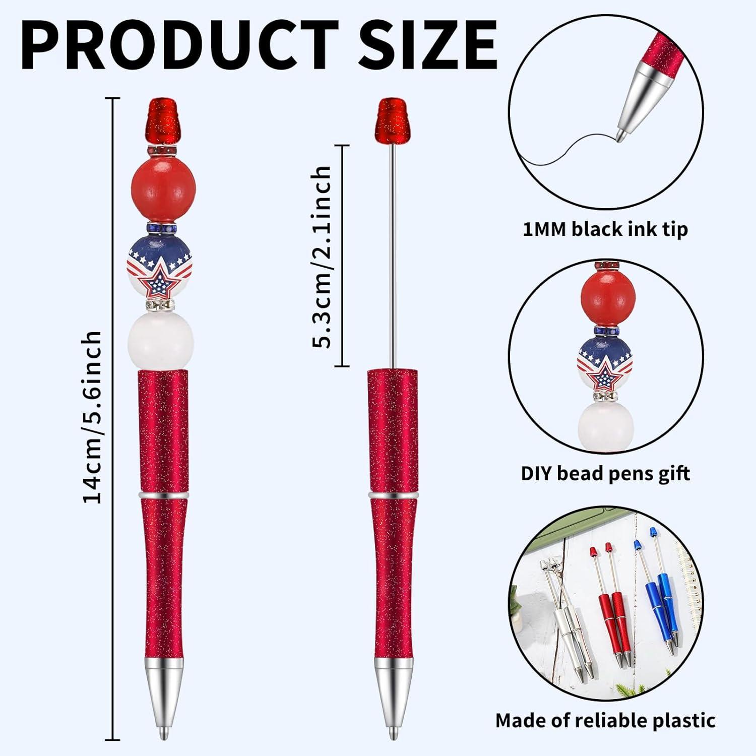 imageWhaline 24Pcs Beadable Pen Black Gold Silver Bead Ballpoint Pen Gel Ink Pen Retractable Writing Pens with Extra Refills for DIY Crafts Office School Gifts Party SuppliesRed Blue Silver