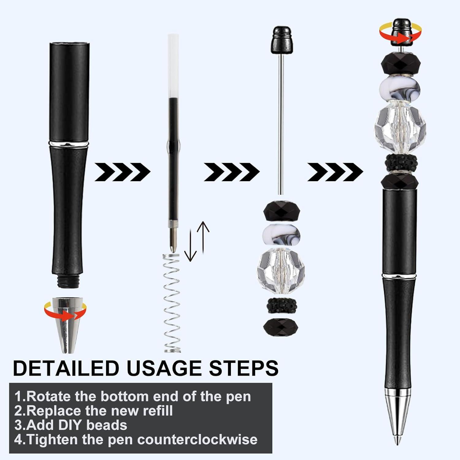 imageWhaline 24Pcs Beadable Pen Black Gold Silver Bead Ballpoint Pen Gel Ink Pen Retractable Writing Pens with Extra Refills for DIY Crafts Office School Gifts Party SuppliesBlack Gold Silver