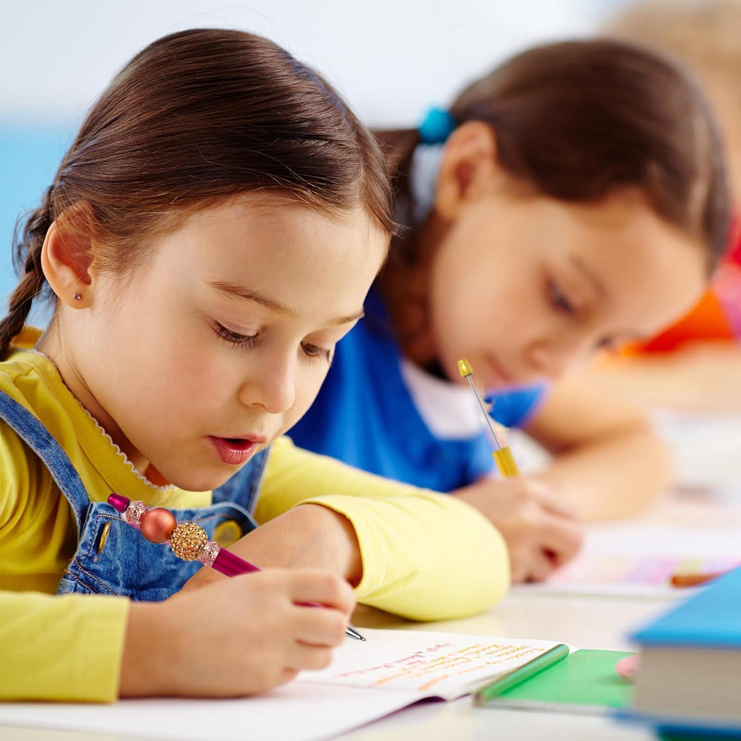 imageWhaline 24Pcs Beadable Pen Black Gold Silver Bead Ballpoint Pen Gel Ink Pen Retractable Writing Pens with Extra Refills for DIY Crafts Office School Gifts Party SuppliesOrange Red Yellow