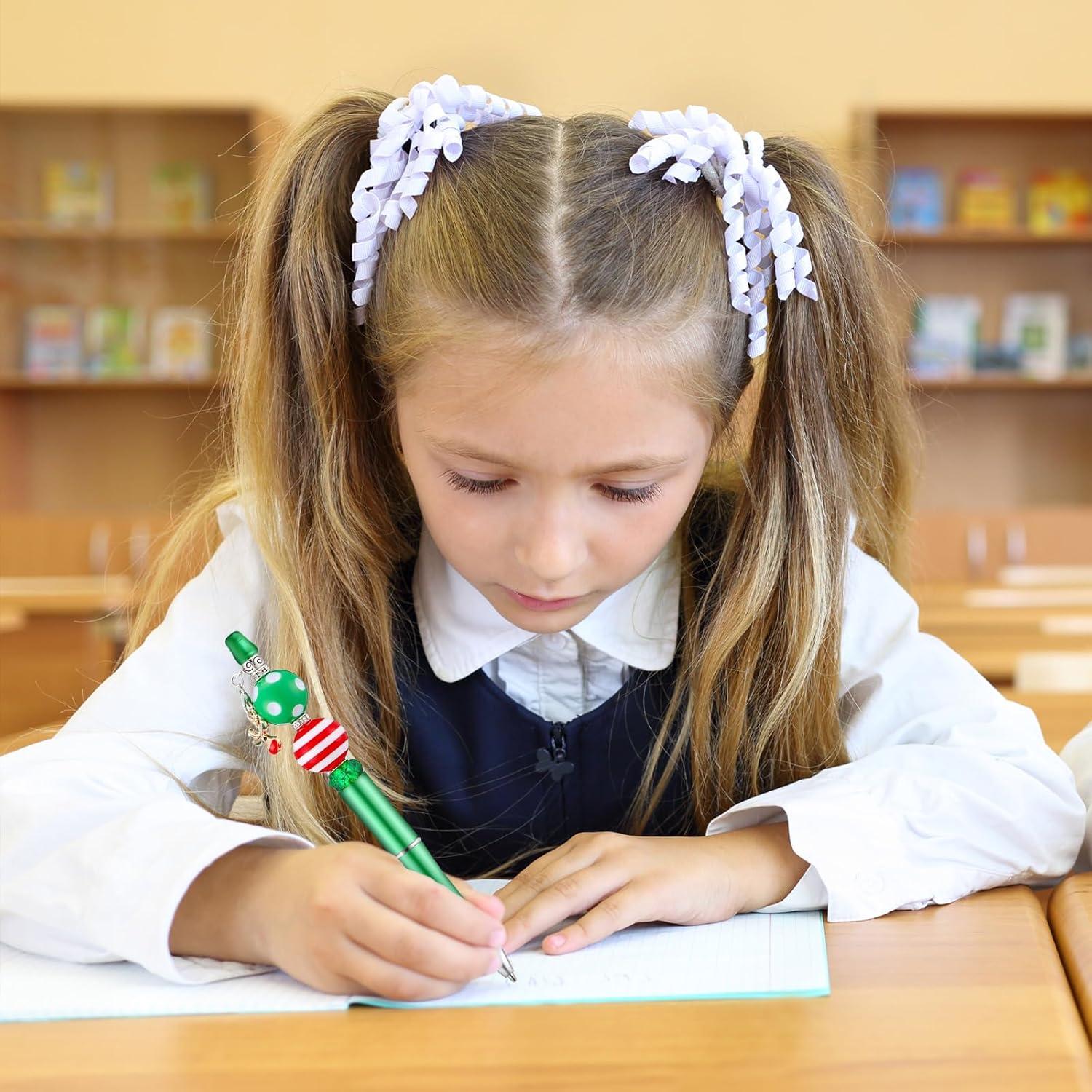 imageWhaline 24Pcs Beadable Pen Black Gold Silver Bead Ballpoint Pen Gel Ink Pen Retractable Writing Pens with Extra Refills for DIY Crafts Office School Gifts Party SuppliesRed Green Gold