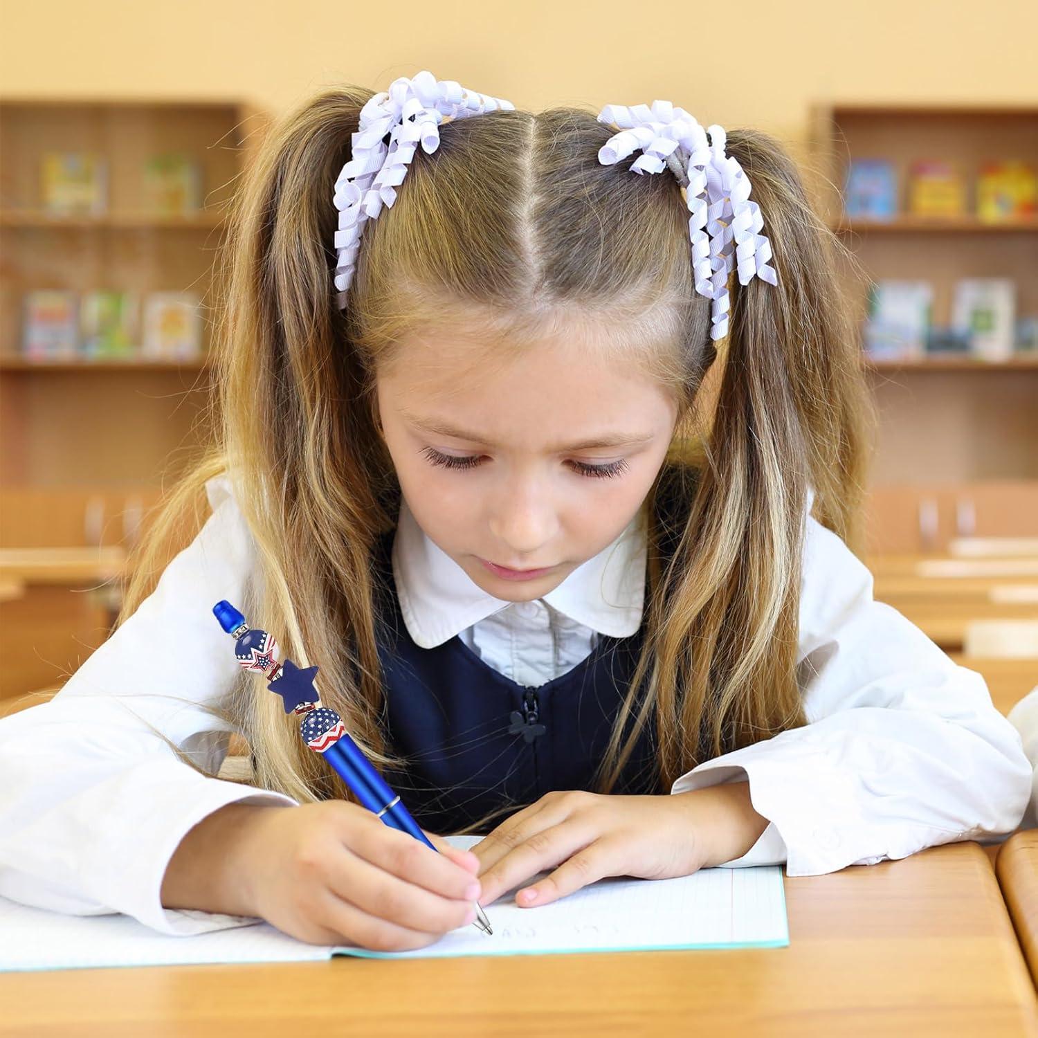 imageWhaline 24Pcs Beadable Pen Black Gold Silver Bead Ballpoint Pen Gel Ink Pen Retractable Writing Pens with Extra Refills for DIY Crafts Office School Gifts Party SuppliesRed Blue Silver