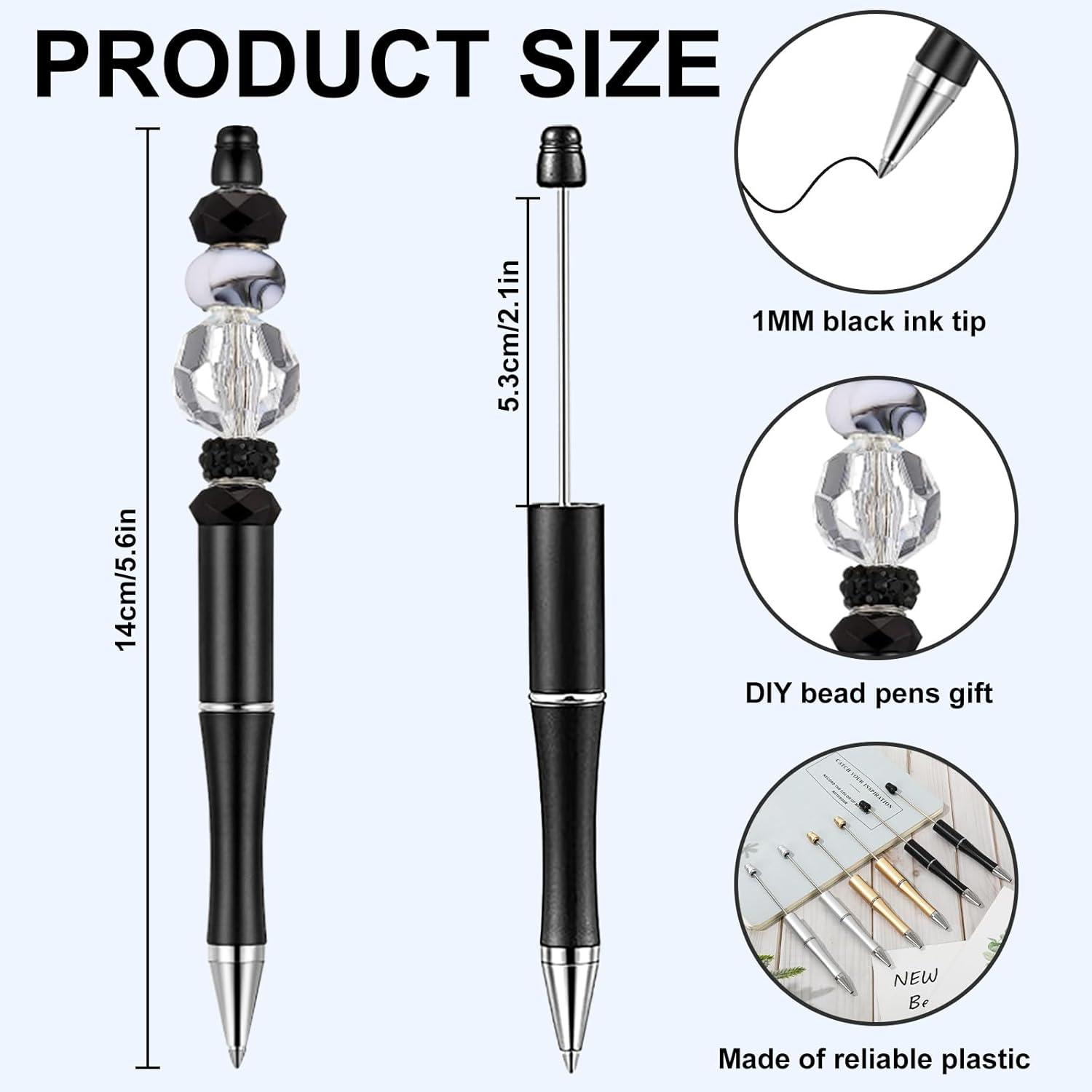 imageWhaline 24Pcs Beadable Pen Black Gold Silver Bead Ballpoint Pen Gel Ink Pen Retractable Writing Pens with Extra Refills for DIY Crafts Office School Gifts Party SuppliesBlack Gold Silver