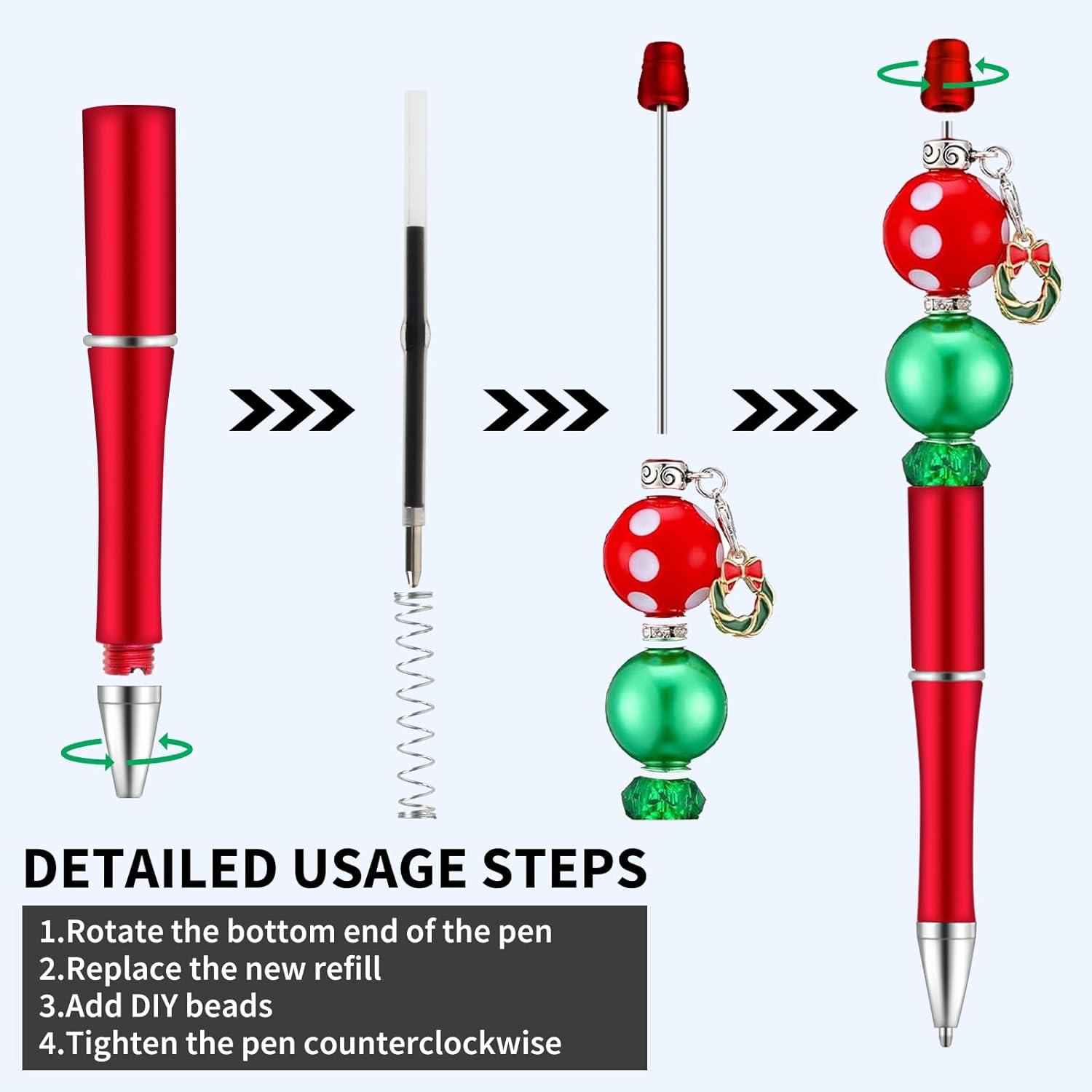 imageWhaline 24Pcs Beadable Pen Black Gold Silver Bead Ballpoint Pen Gel Ink Pen Retractable Writing Pens with Extra Refills for DIY Crafts Office School Gifts Party SuppliesRed Green Gold