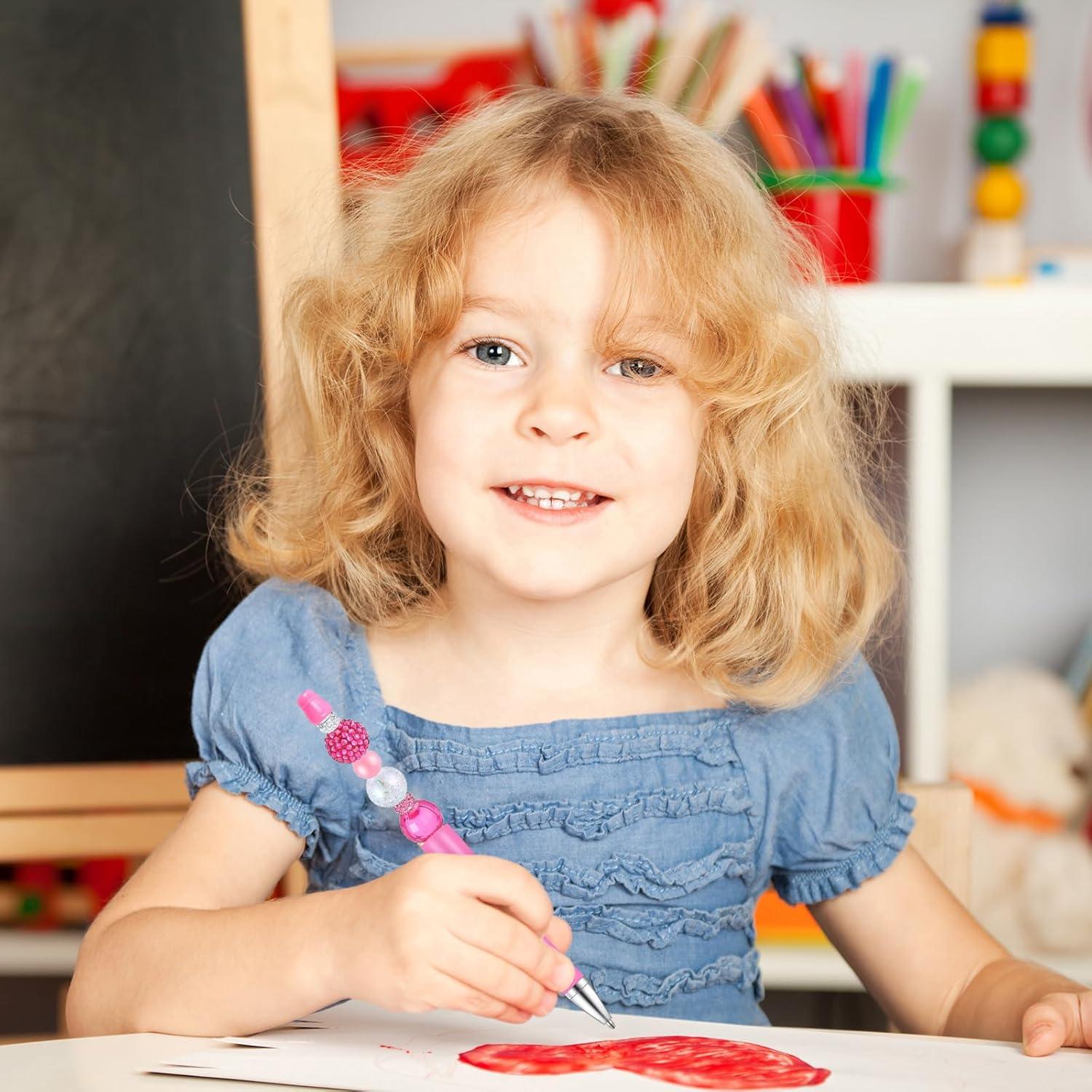 imageWhaline 24Pcs Beadable Pen Black Gold Silver Bead Ballpoint Pen Gel Ink Pen Retractable Writing Pens with Extra Refills for DIY Crafts Office School Gifts Party SuppliesRed Pink White