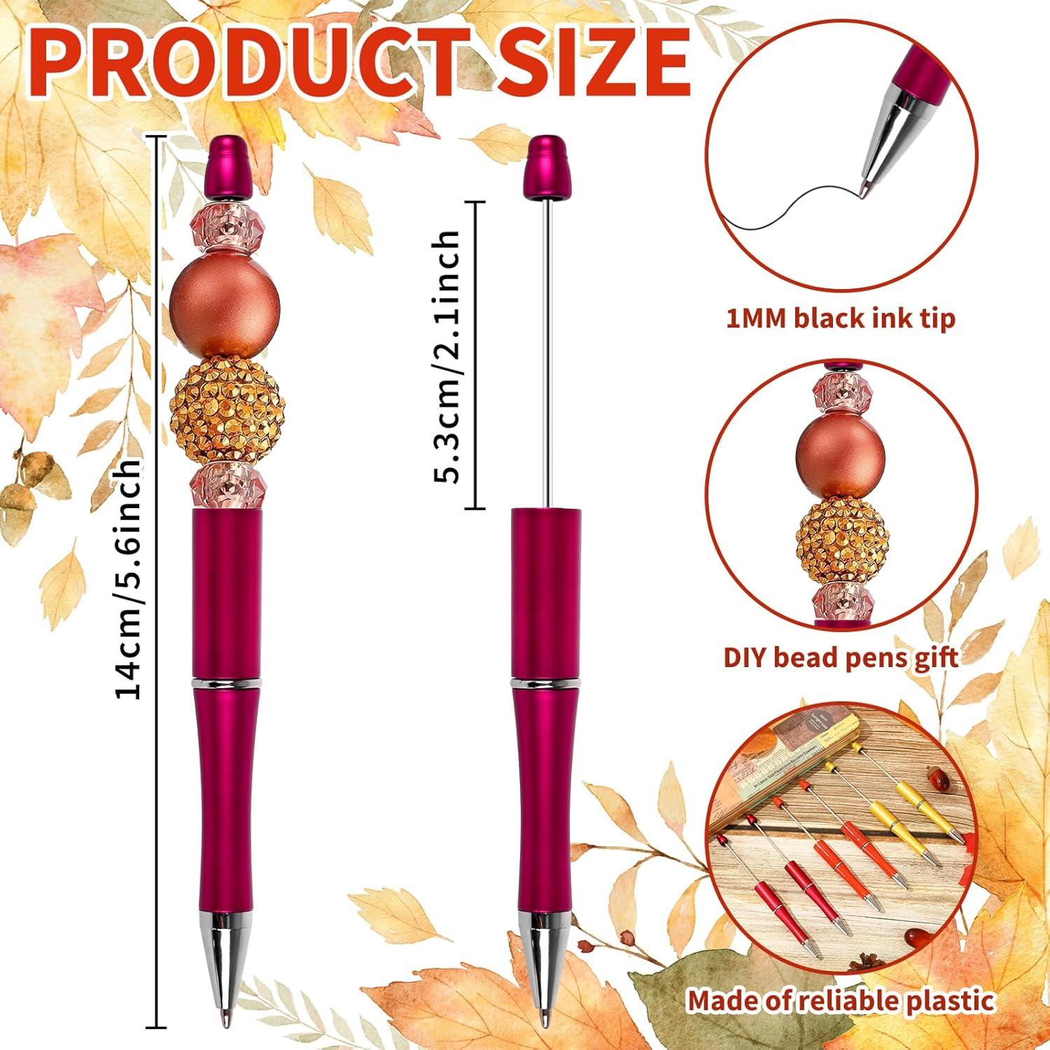 imageWhaline 24Pcs Beadable Pen Black Gold Silver Bead Ballpoint Pen Gel Ink Pen Retractable Writing Pens with Extra Refills for DIY Crafts Office School Gifts Party SuppliesOrange Red Yellow