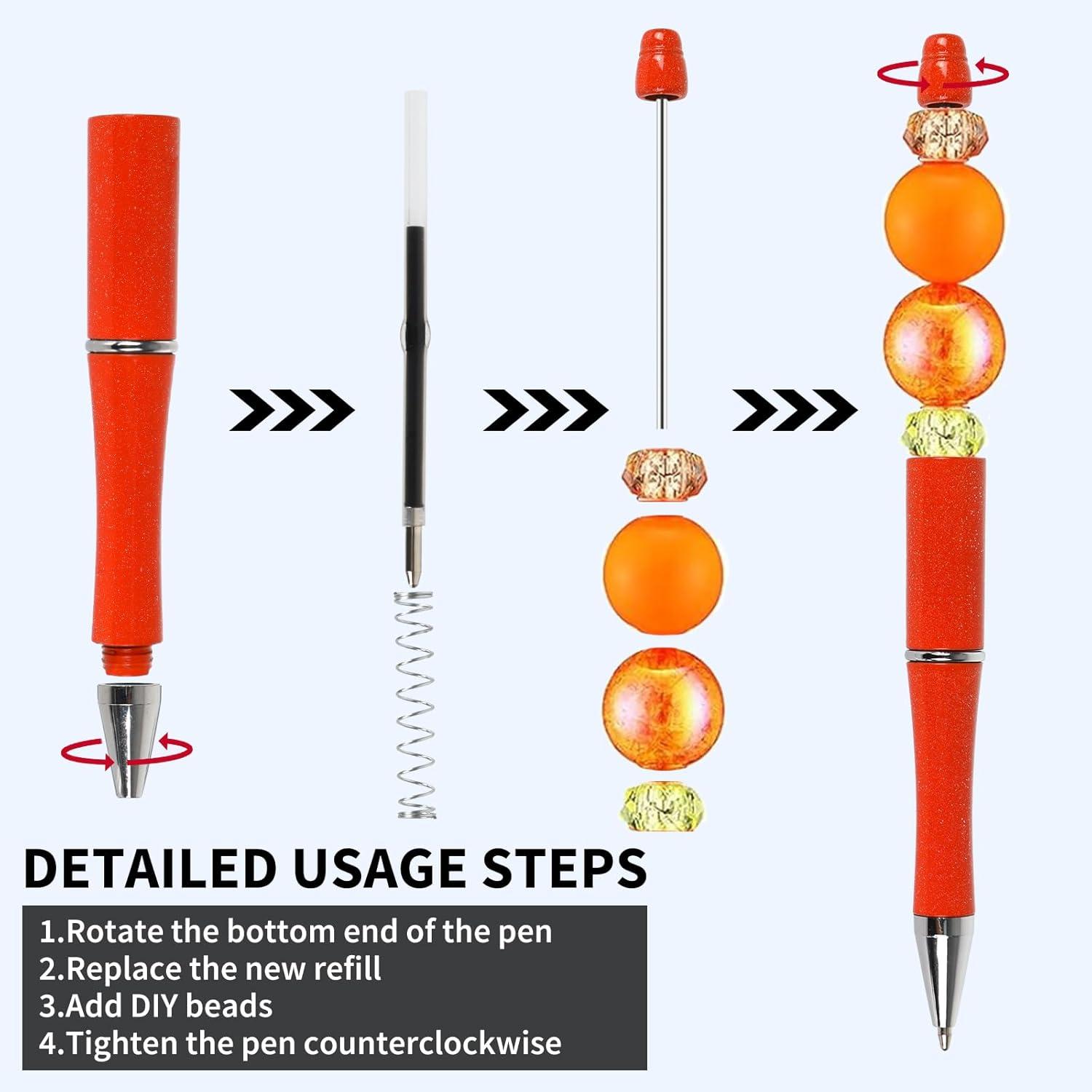 imageWhaline 24Pcs Beadable Pen Black Gold Silver Bead Ballpoint Pen Gel Ink Pen Retractable Writing Pens with Extra Refills for DIY Crafts Office School Gifts Party SuppliesOrange Red Yellow