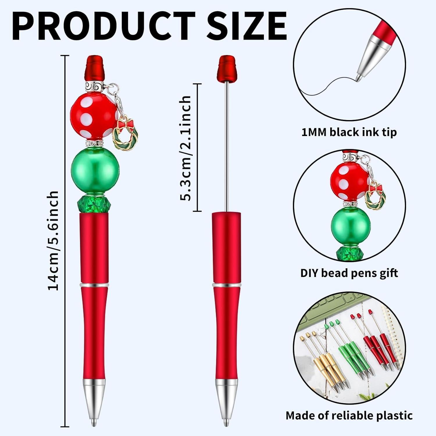 imageWhaline 24Pcs Beadable Pen Black Gold Silver Bead Ballpoint Pen Gel Ink Pen Retractable Writing Pens with Extra Refills for DIY Crafts Office School Gifts Party SuppliesRed Green Gold