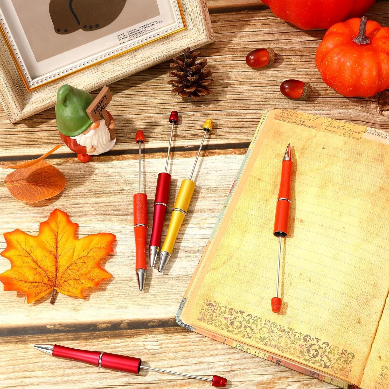 imageWhaline 24Pcs Beadable Pen Black Gold Silver Bead Ballpoint Pen Gel Ink Pen Retractable Writing Pens with Extra Refills for DIY Crafts Office School Gifts Party SuppliesOrange Red Yellow