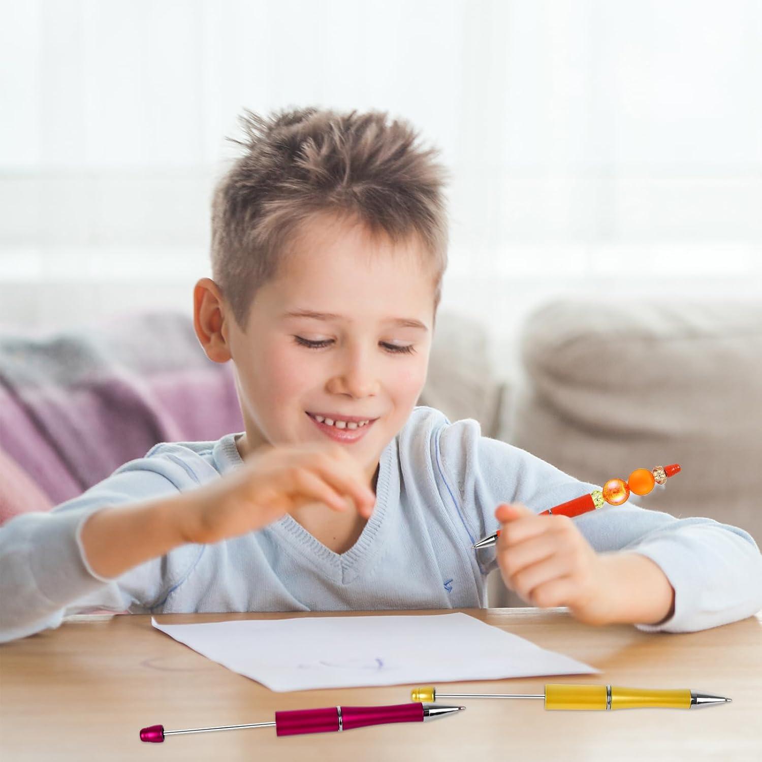 imageWhaline 24Pcs Beadable Pen Black Gold Silver Bead Ballpoint Pen Gel Ink Pen Retractable Writing Pens with Extra Refills for DIY Crafts Office School Gifts Party SuppliesOrange Red Yellow