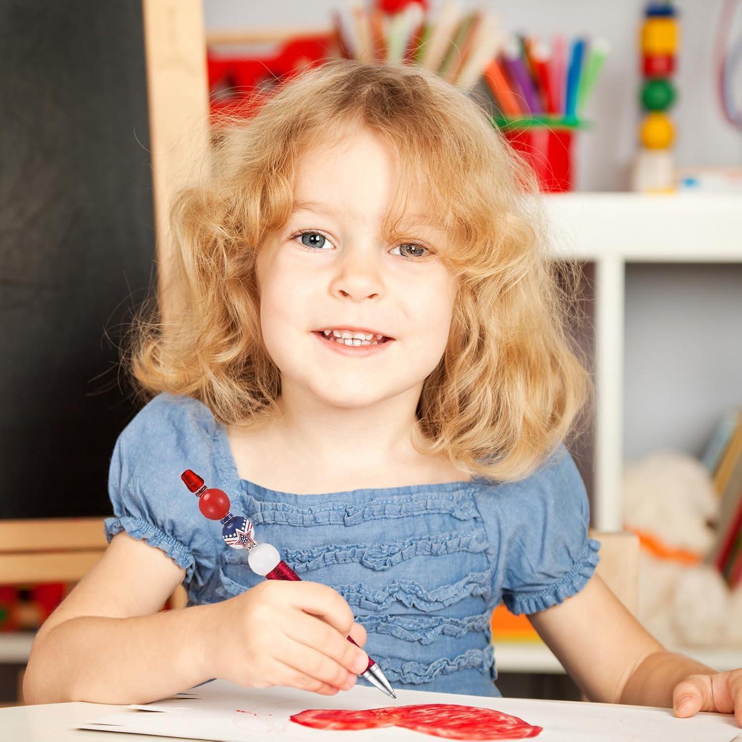 imageWhaline 24Pcs Beadable Pen Black Gold Silver Bead Ballpoint Pen Gel Ink Pen Retractable Writing Pens with Extra Refills for DIY Crafts Office School Gifts Party SuppliesRed Blue Silver