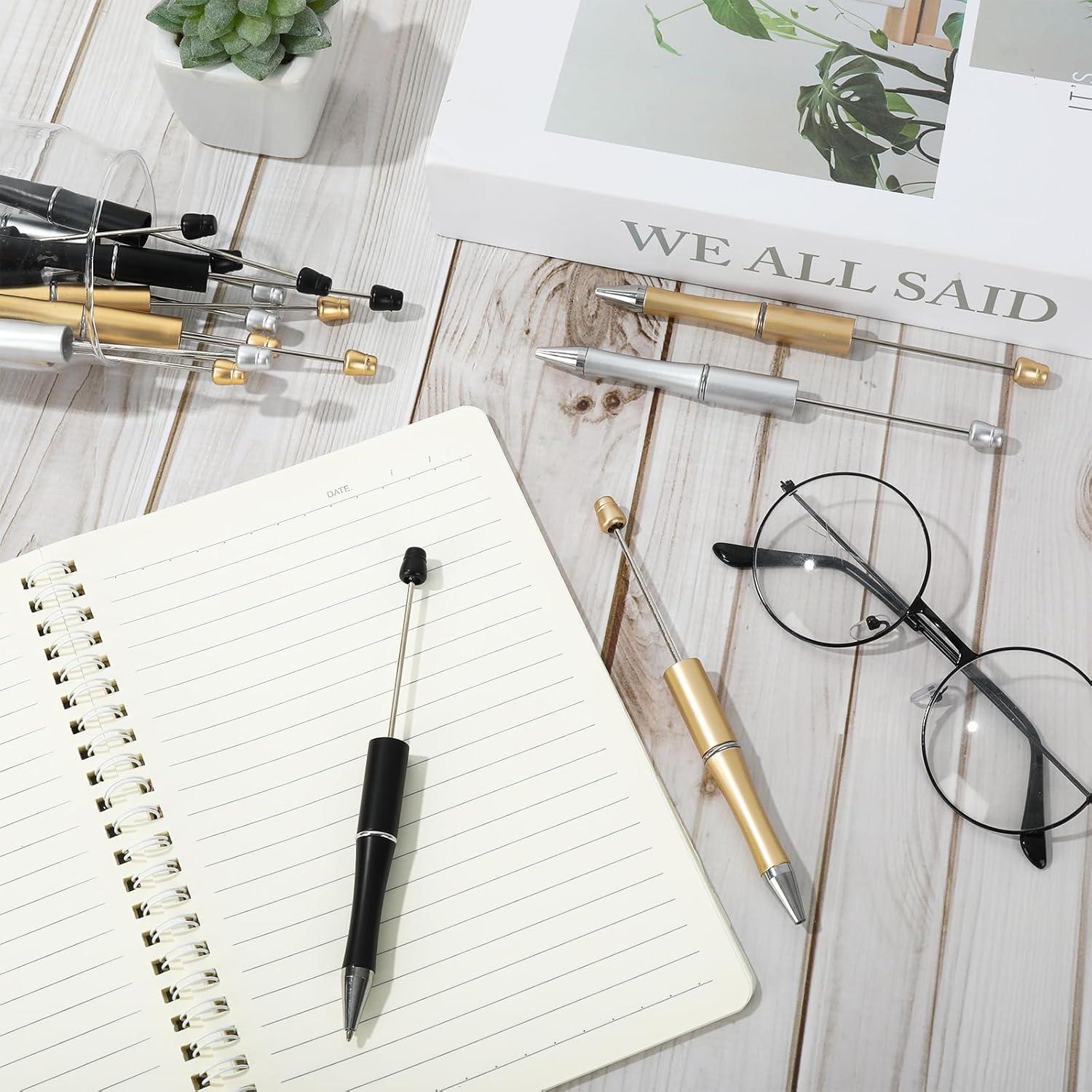 imageWhaline 24Pcs Beadable Pen Black Gold Silver Bead Ballpoint Pen Gel Ink Pen Retractable Writing Pens with Extra Refills for DIY Crafts Office School Gifts Party SuppliesBlack Gold Silver