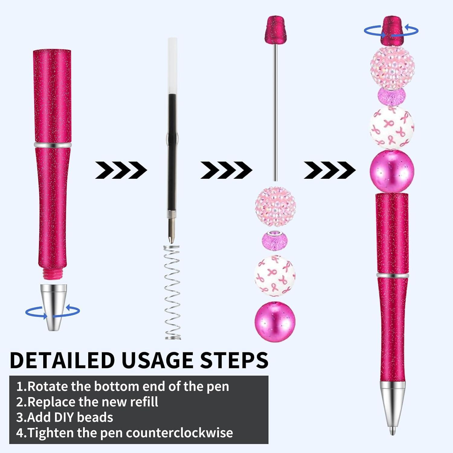 imageWhaline 24Pcs Beadable Pen Black Gold Silver Bead Ballpoint Pen Gel Ink Pen Retractable Writing Pens with Extra Refills for DIY Crafts Office School Gifts Party SuppliesRed Pink White