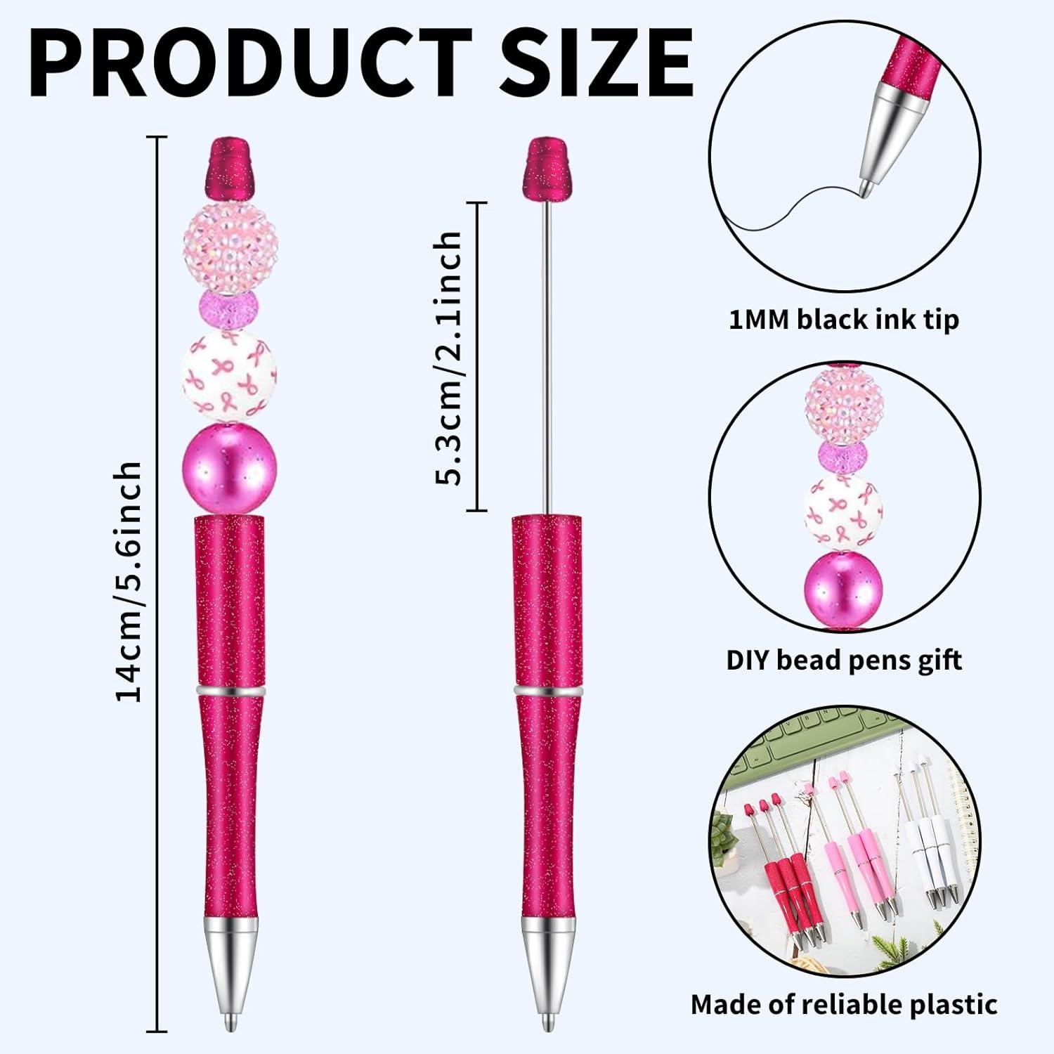 imageWhaline 24Pcs Beadable Pen Black Gold Silver Bead Ballpoint Pen Gel Ink Pen Retractable Writing Pens with Extra Refills for DIY Crafts Office School Gifts Party SuppliesRed Pink White
