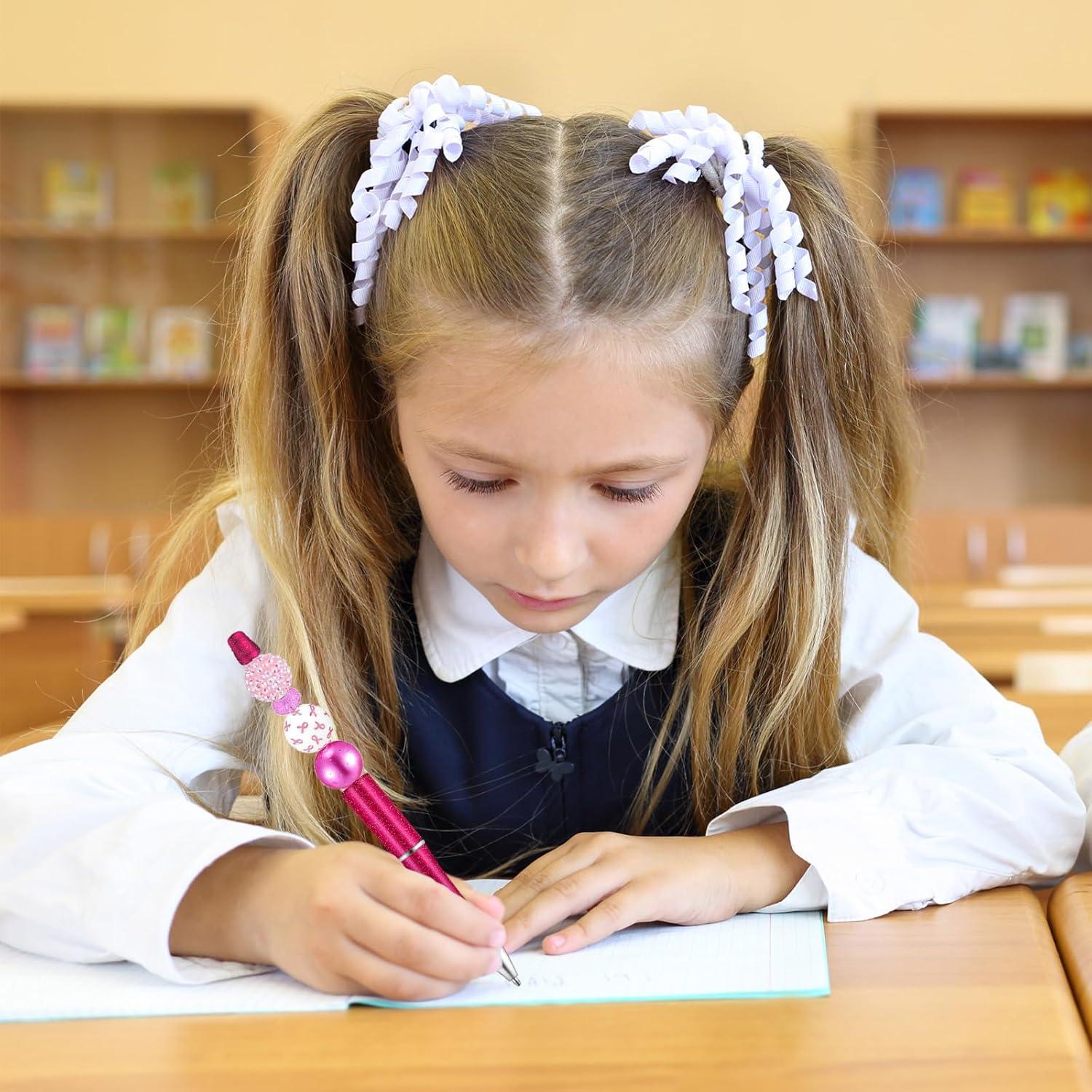 imageWhaline 24Pcs Beadable Pen Black Gold Silver Bead Ballpoint Pen Gel Ink Pen Retractable Writing Pens with Extra Refills for DIY Crafts Office School Gifts Party SuppliesRed Pink White